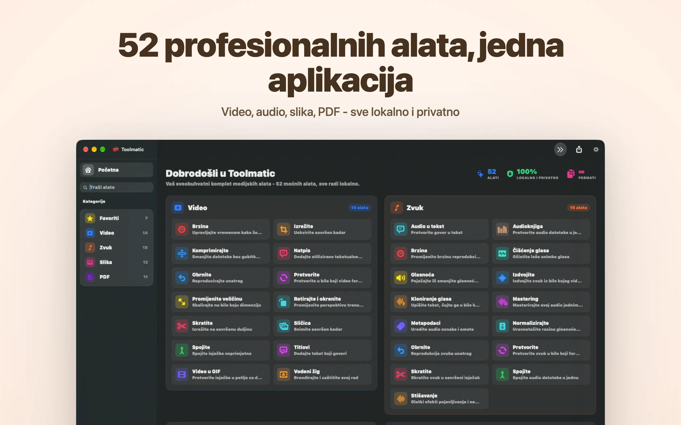 Glavni prozor Toolmatica s potpunim katalogom alata