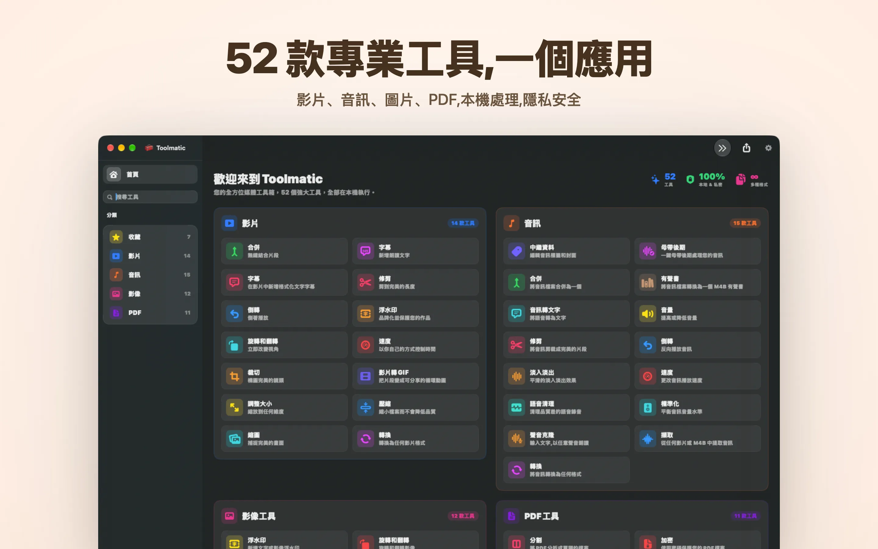 顯示完整工具目錄的 Toolmatic 主視窗