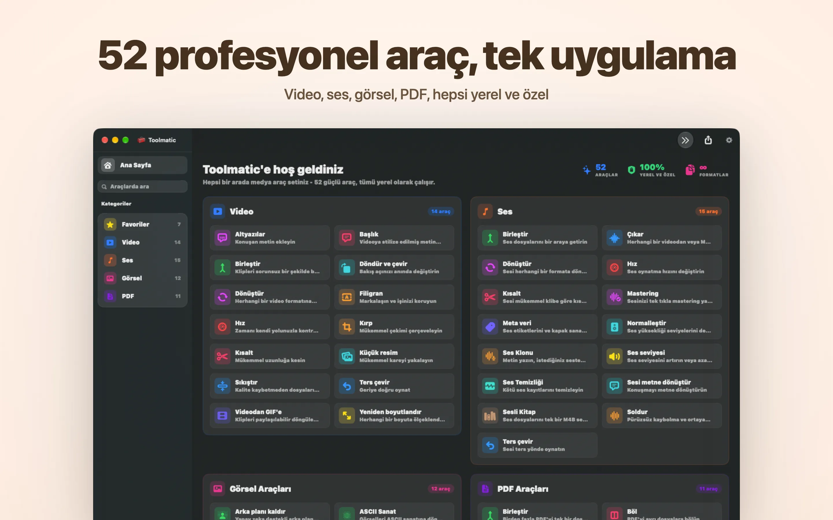 Tüm araç kataloğuyla Toolmatic ana penceresi