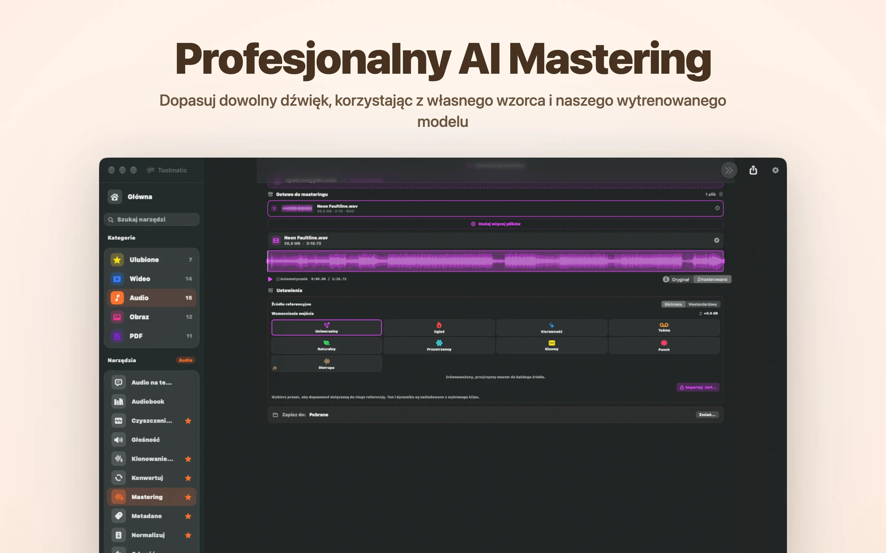 AI Mastering, osiem studyjnych presetów