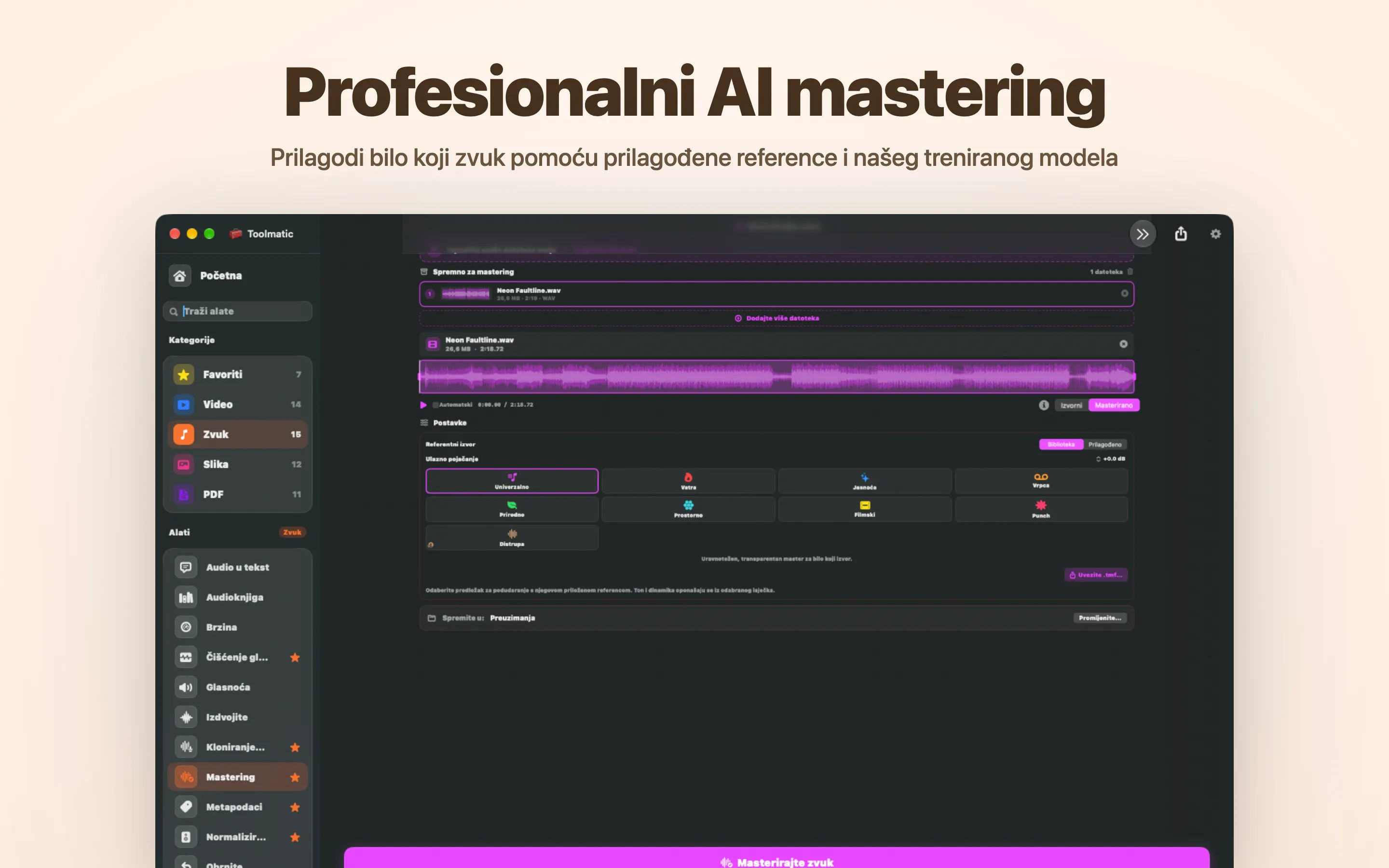 AI Mastering, osam studijskih presetova