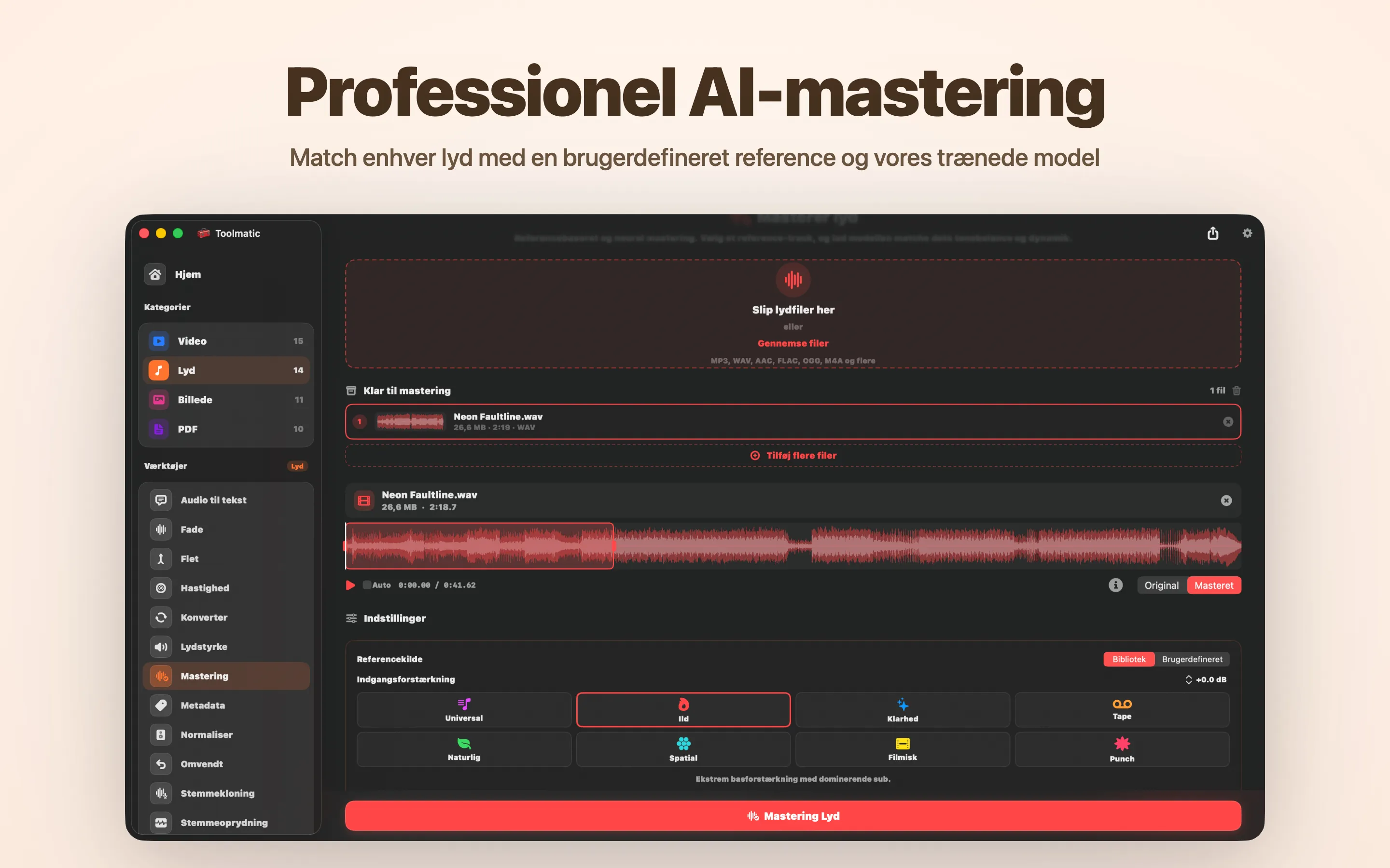 AI Mastering, otte studie-presets