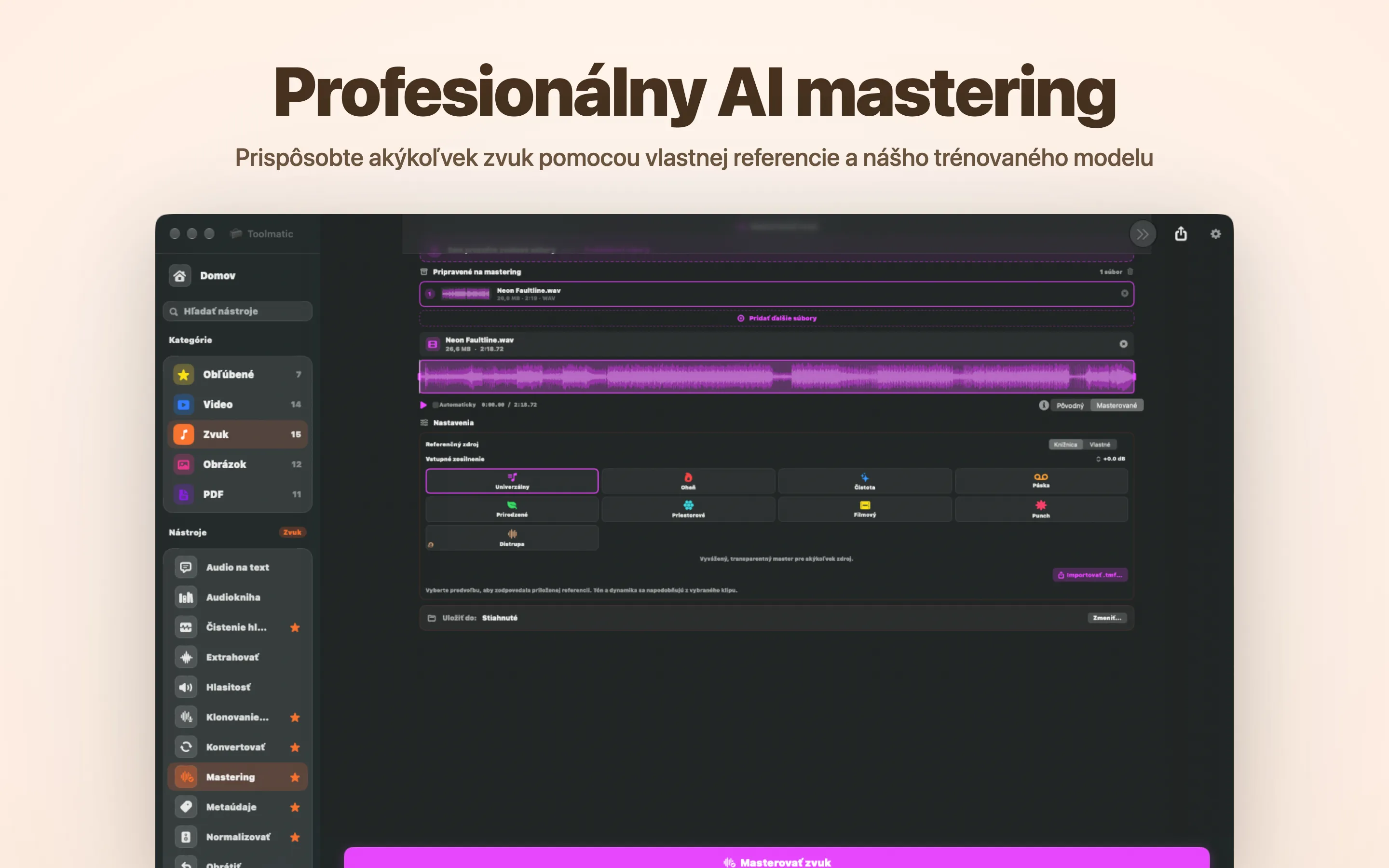 AI Mastering, osem štúdiových presetov