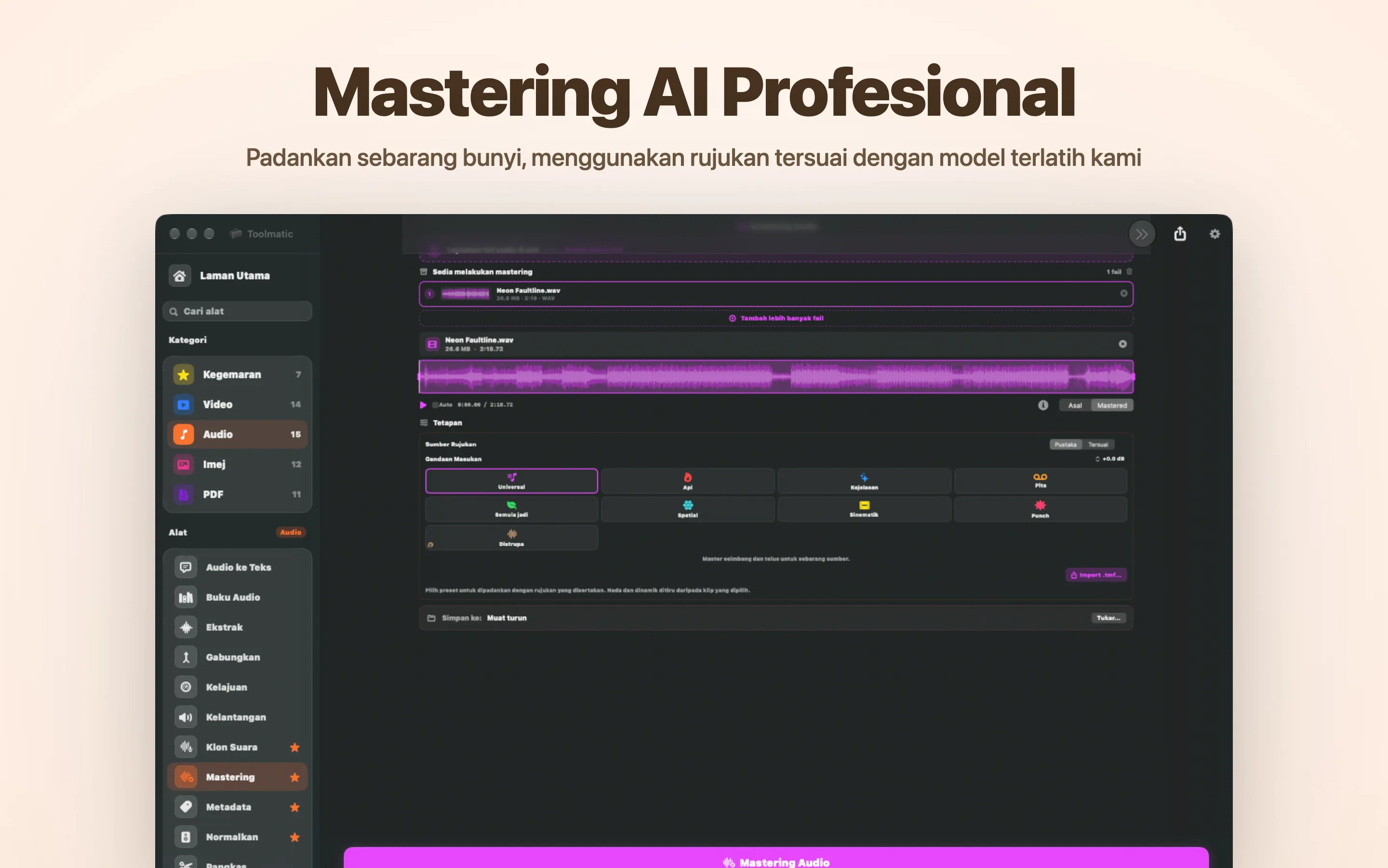 AI Mastering, lapan studio presets
