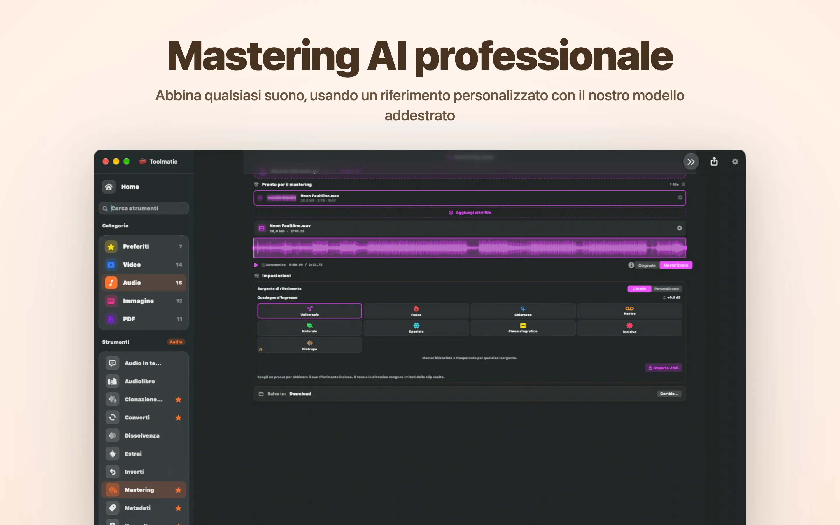 AI Mastering, otto preset studio