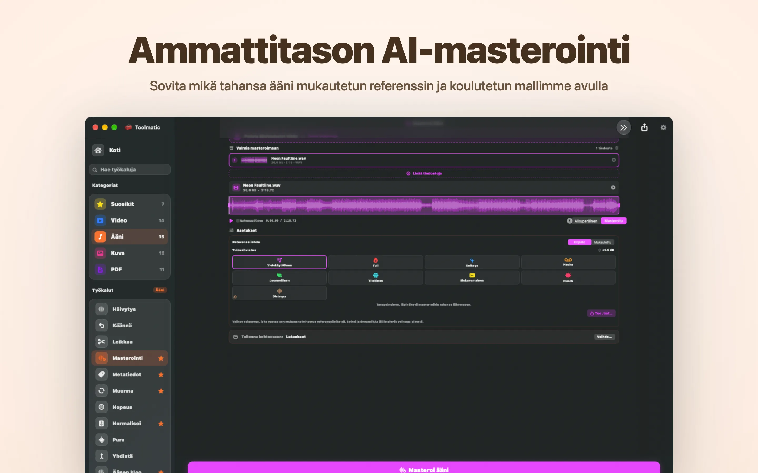 AI Mastering, kahdeksan studio-esiasetusta