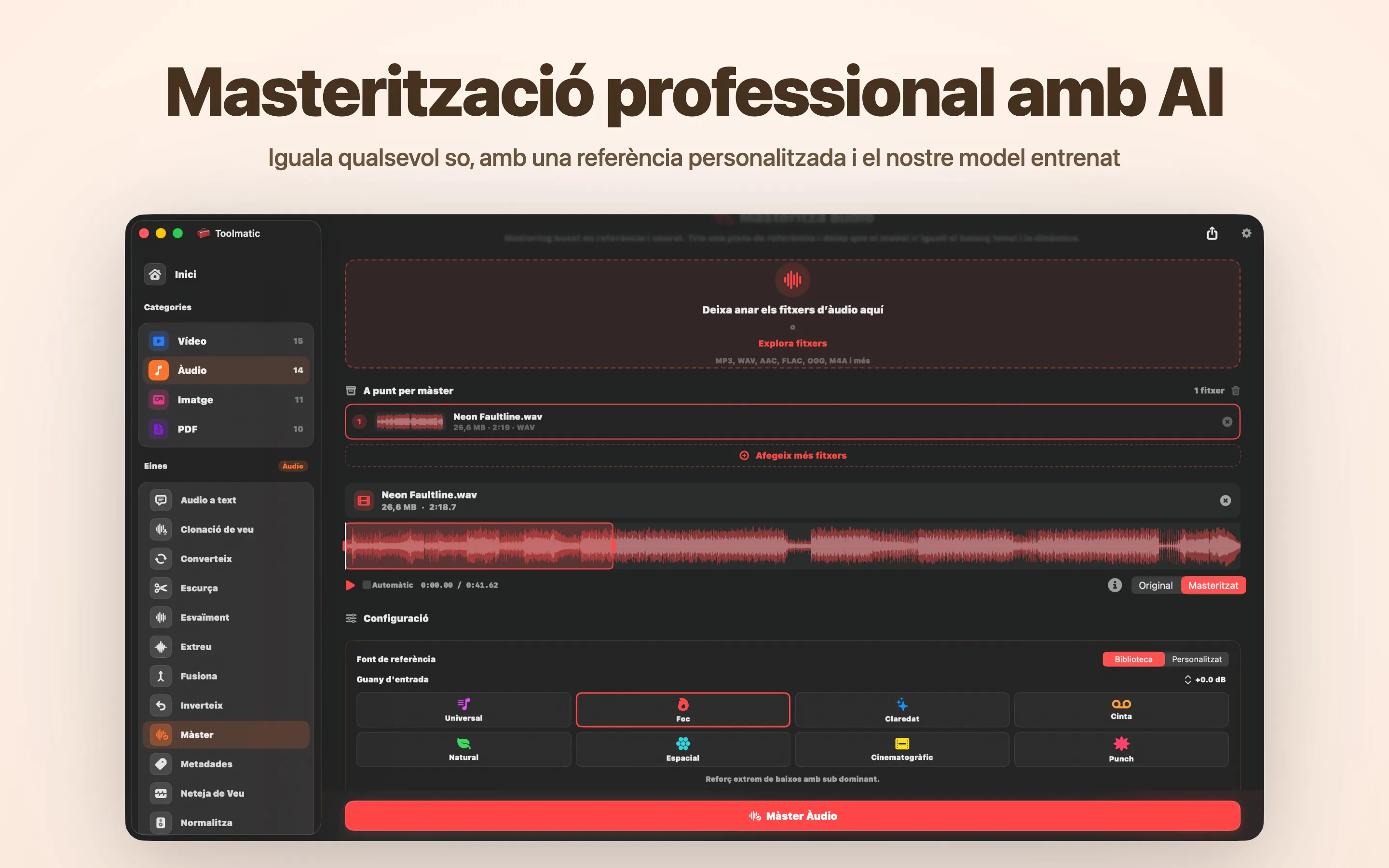 AI Mastering, vuit valors predefinits d'estudi