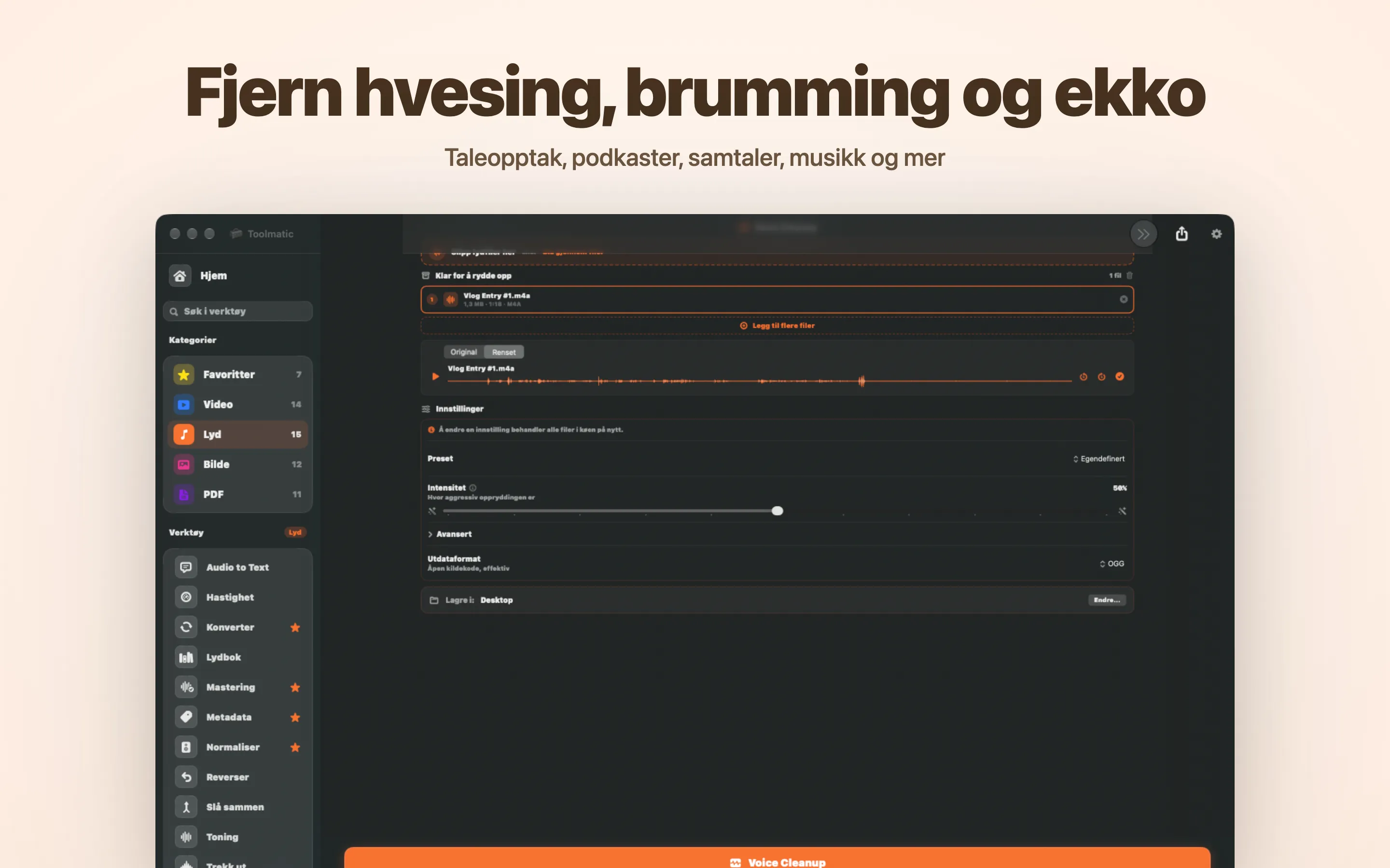Voice Cleanup, støy, brum, ekko og klikk borte