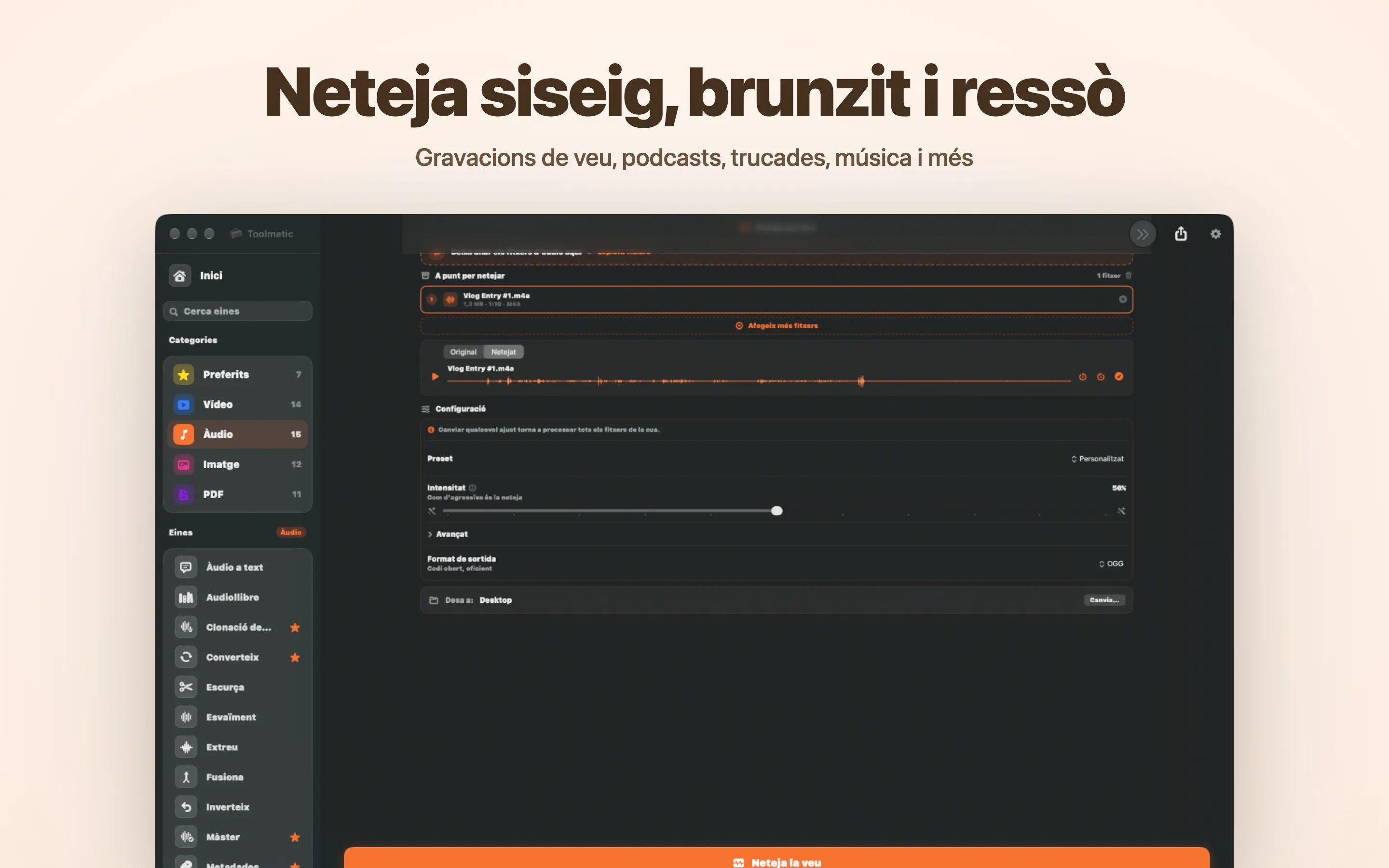 Voice Cleanup, sense brunzit, soroll, eco ni clics