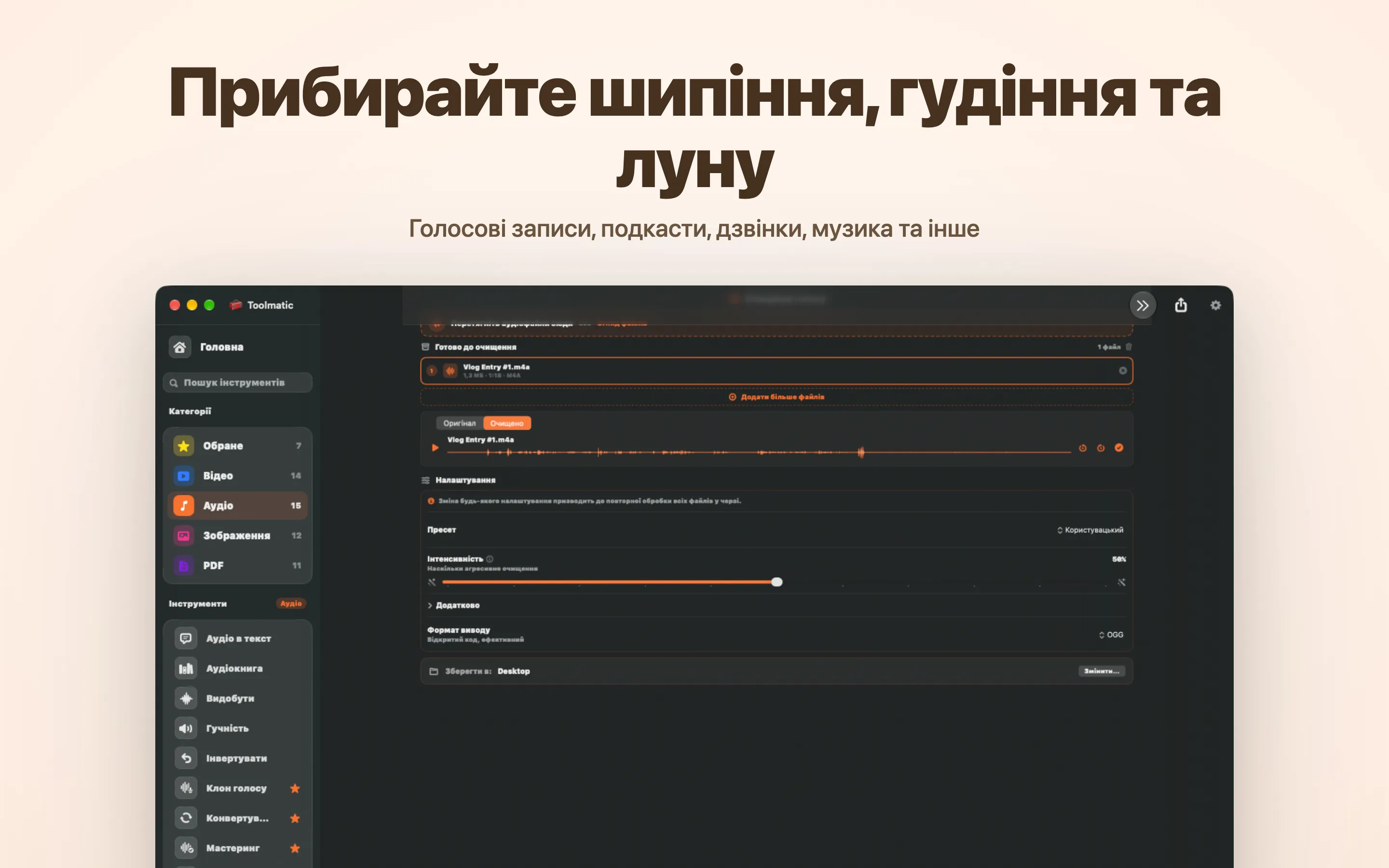 Voice Cleanup, шипіння, гул, відлуння та клацання зникли