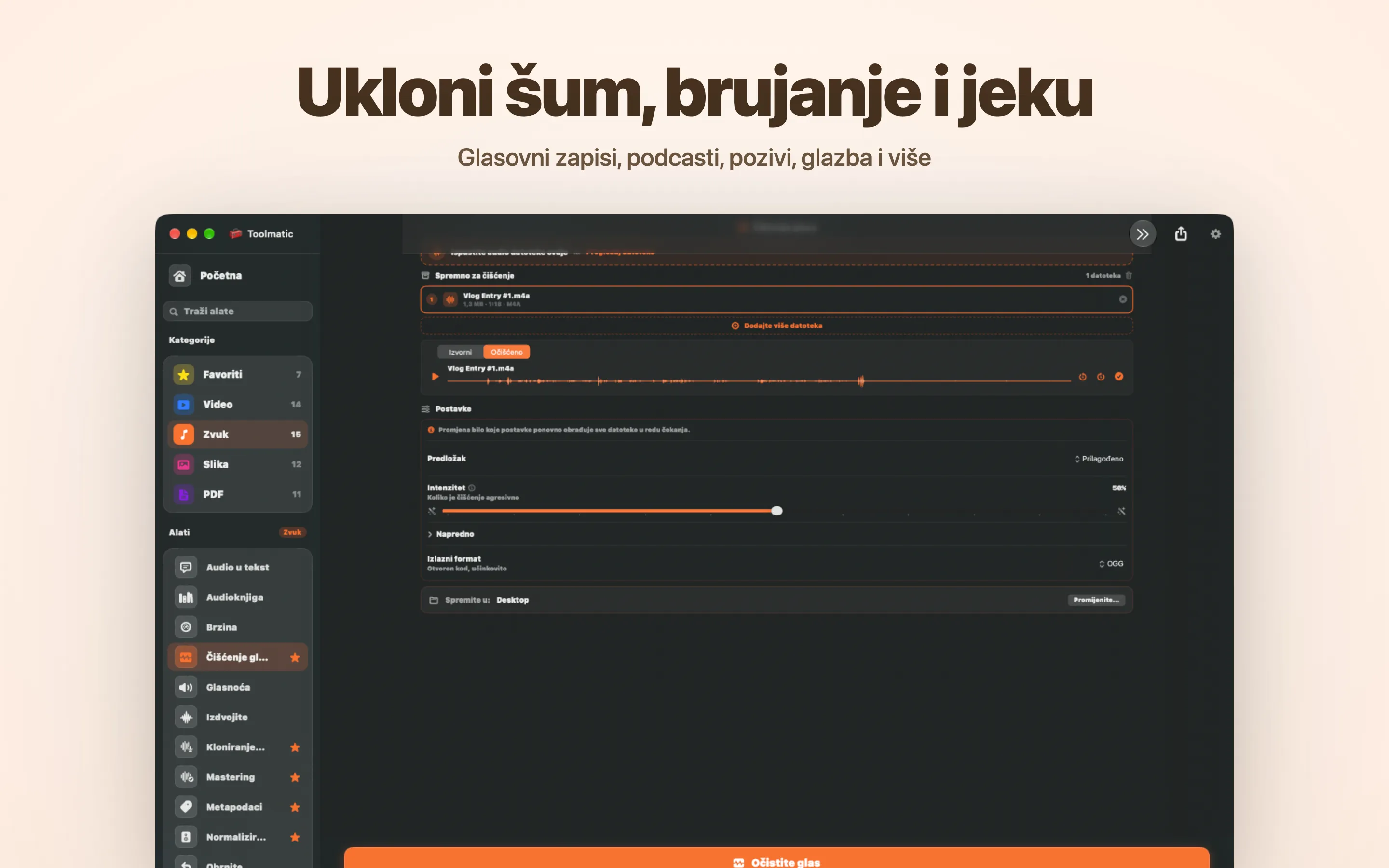 Voice Cleanup, šum, brujanje, jeka i klikovi uklonjeni