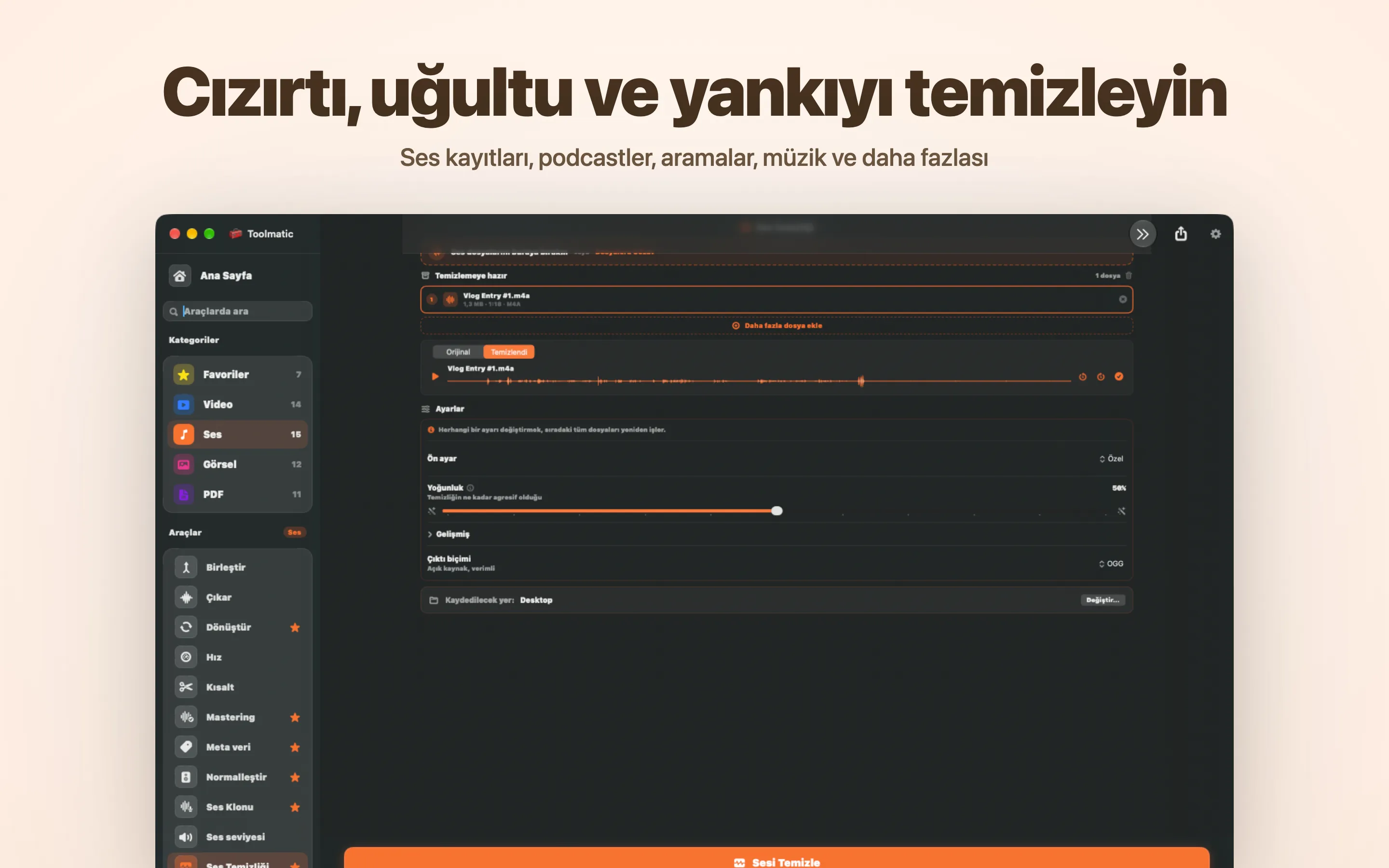 Voice Cleanup, cızırtı, uğultu, yankı ve tıklamalar gitti