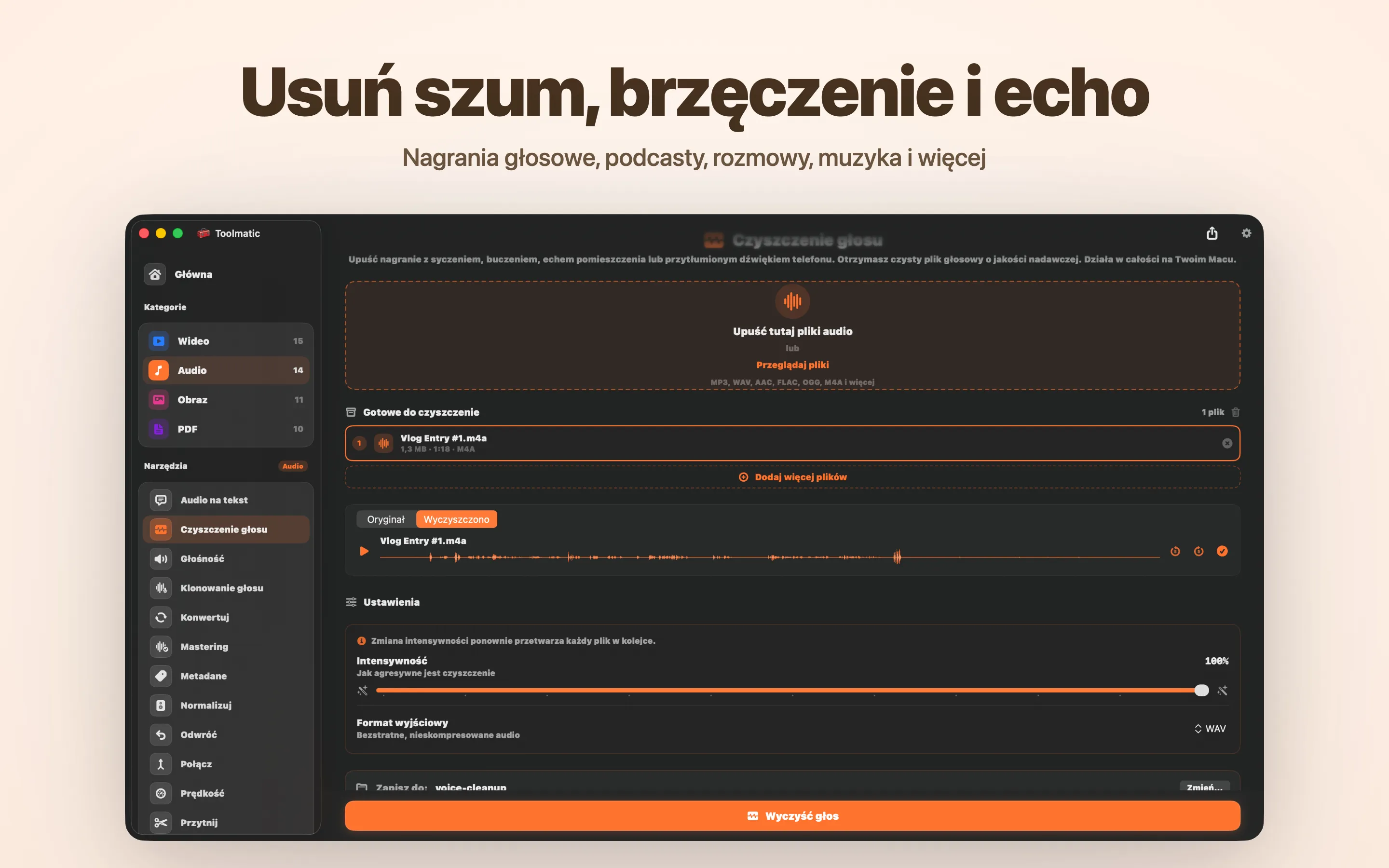 Voice Cleanup, szum, brum, echo i clipping zniknęły
