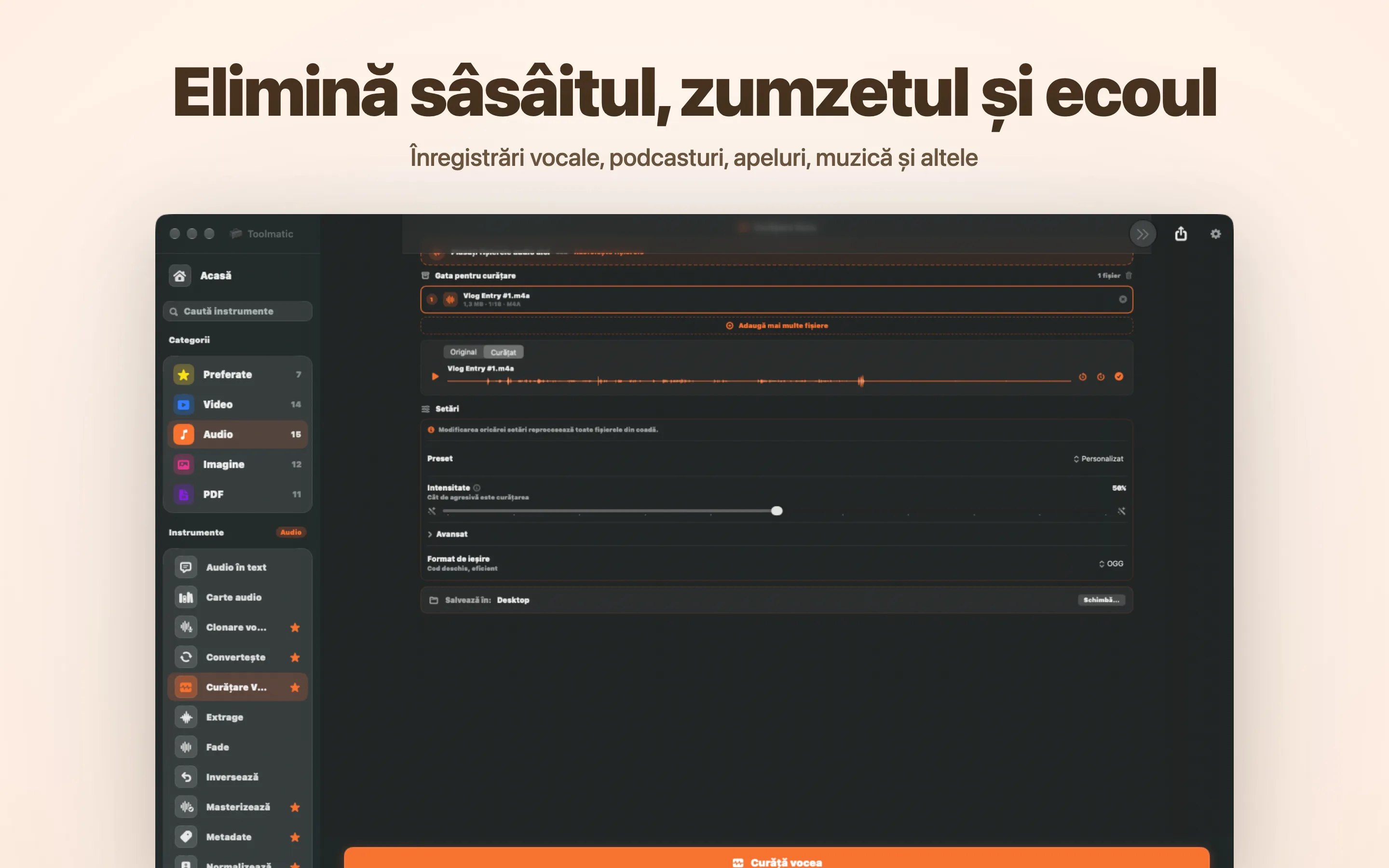 Voice Cleanup, șuier, zumzet, ecou și clicuri eliminate