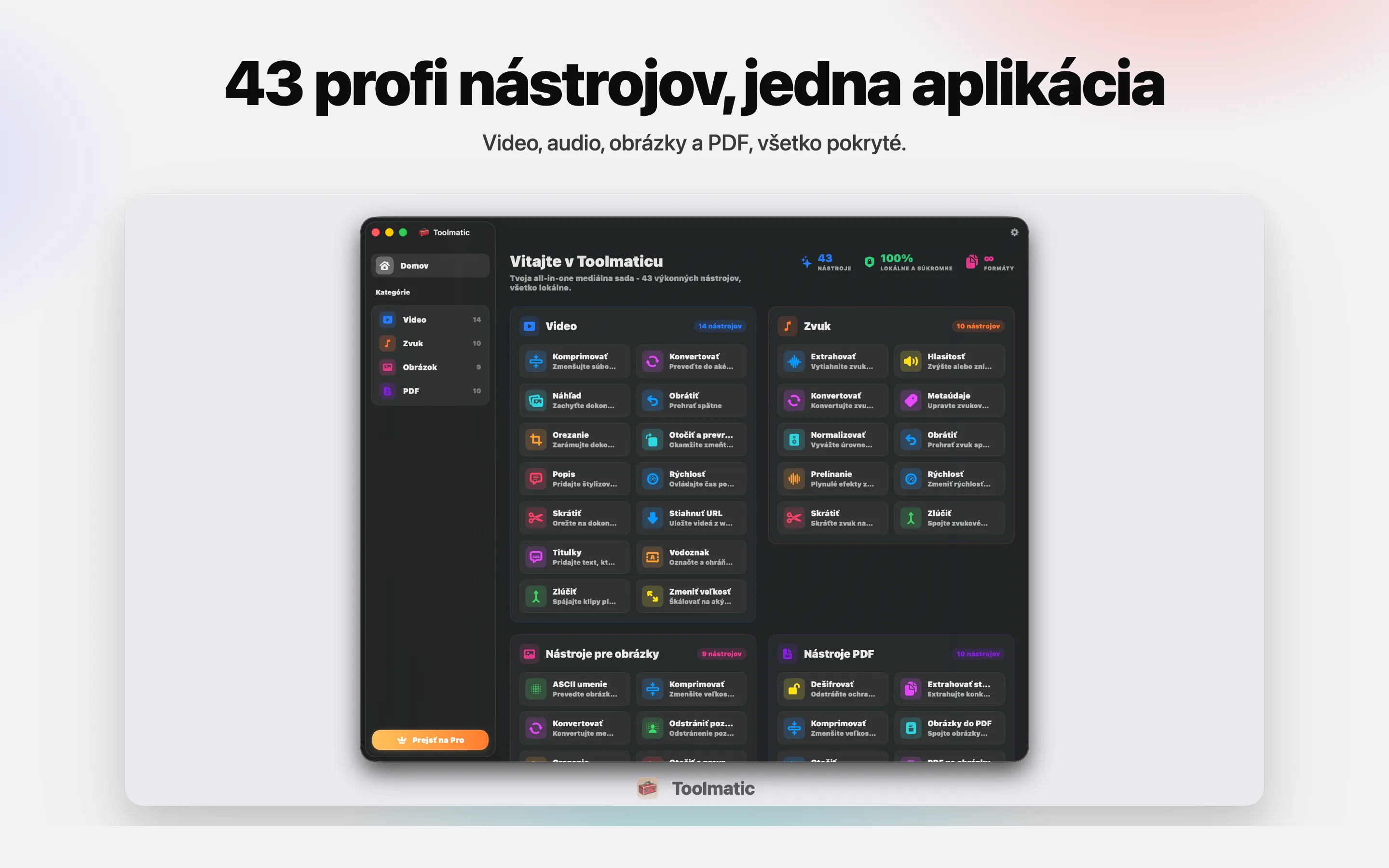 [ PRODUKT, hlavné okno Toolmatic na macOS Sonoma, 2560x1440 ]