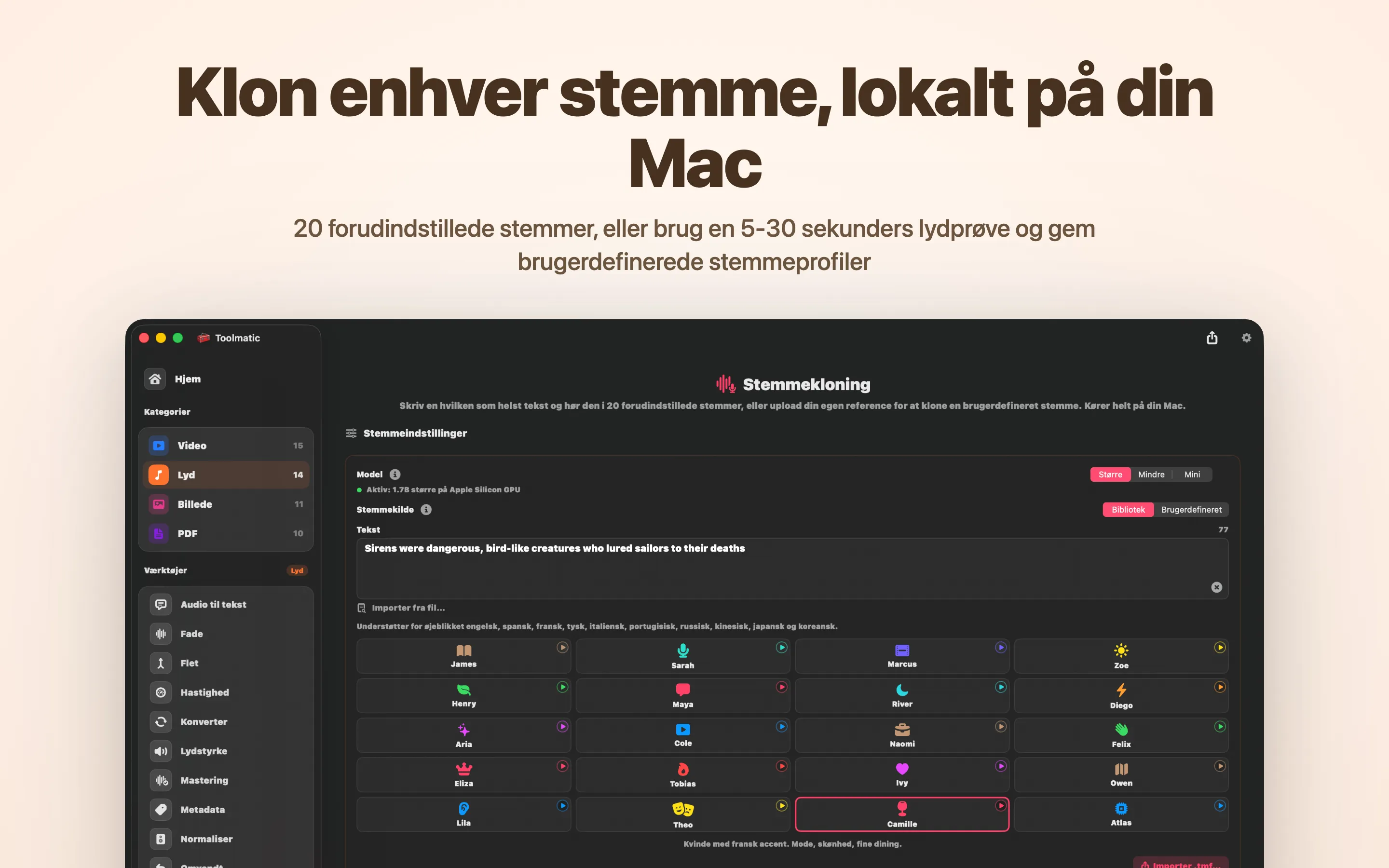 Voice Clone, brugerdefineret stemme fra et kort sample