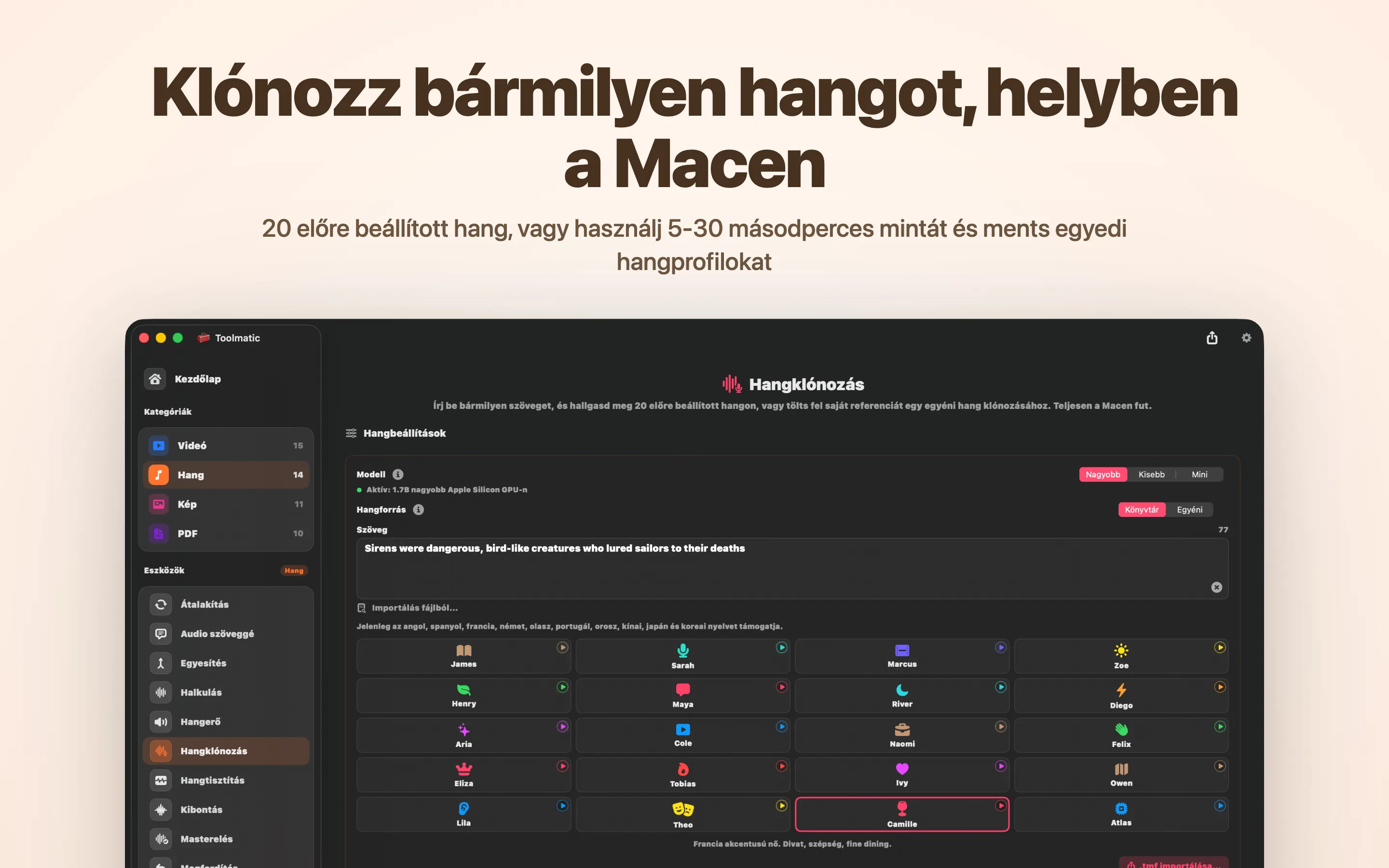 Voice Clone, egyedi hang rövid mintából