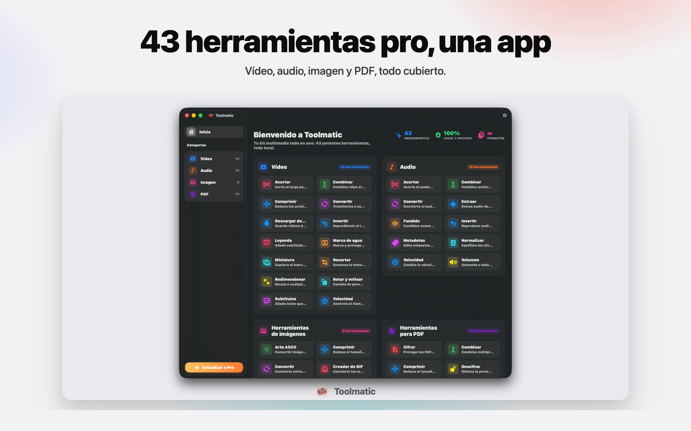 [ IMAGEN DE PRODUCTO, ventana principal de Toolmatic en macOS Sonoma, 2560x1440 ]