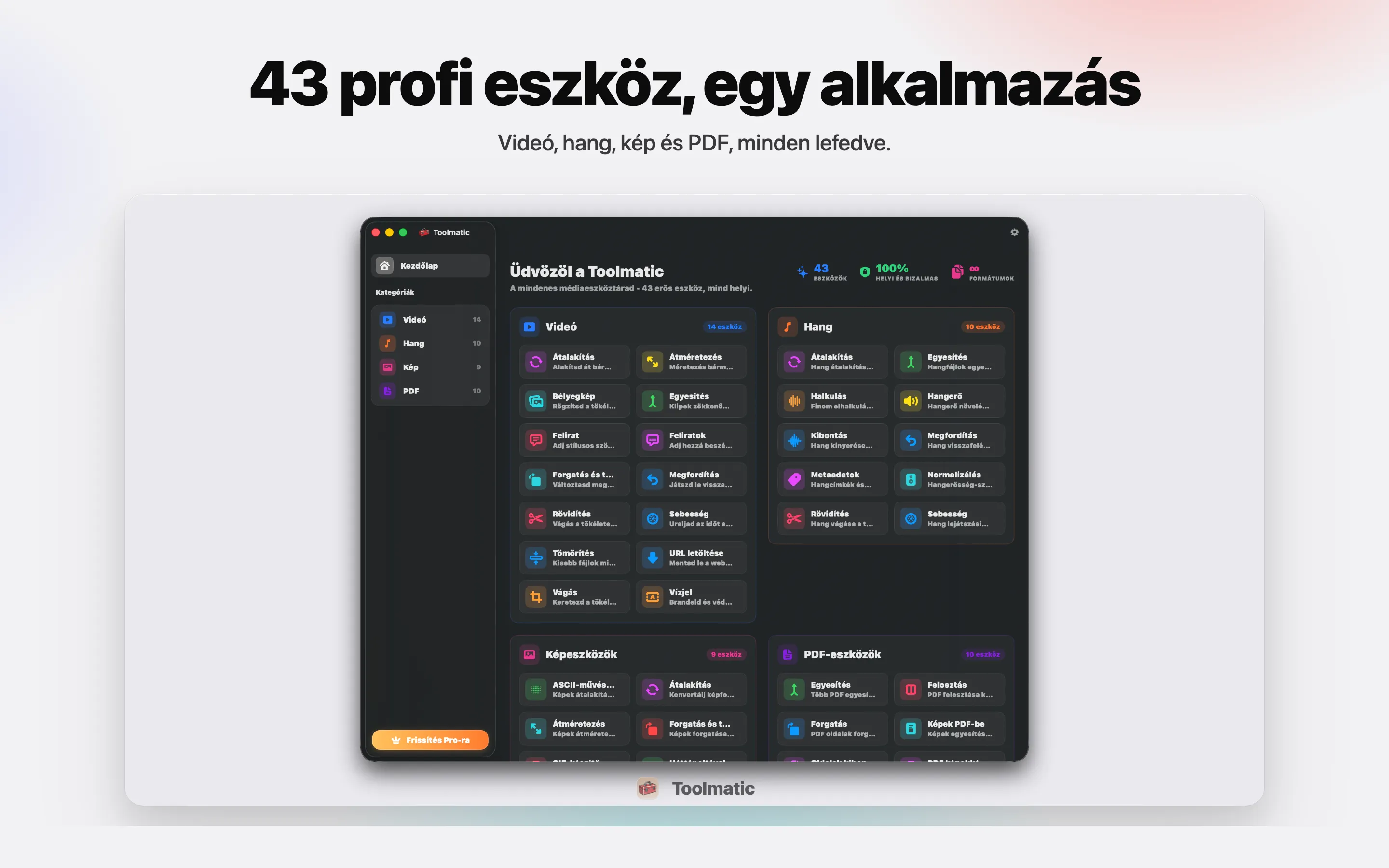 [ TERMÉK, a Toolmatic főablaka macOS Sonoman, 2560x1440 ]