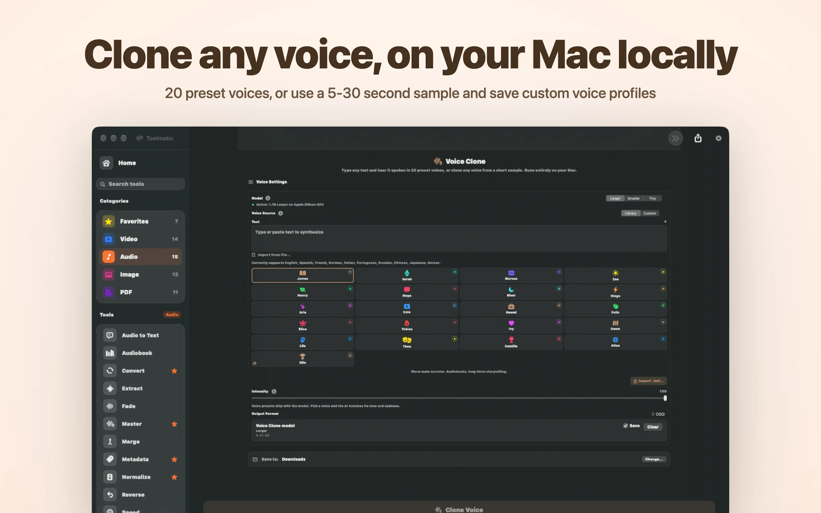 Clone any voice, on your Mac locally