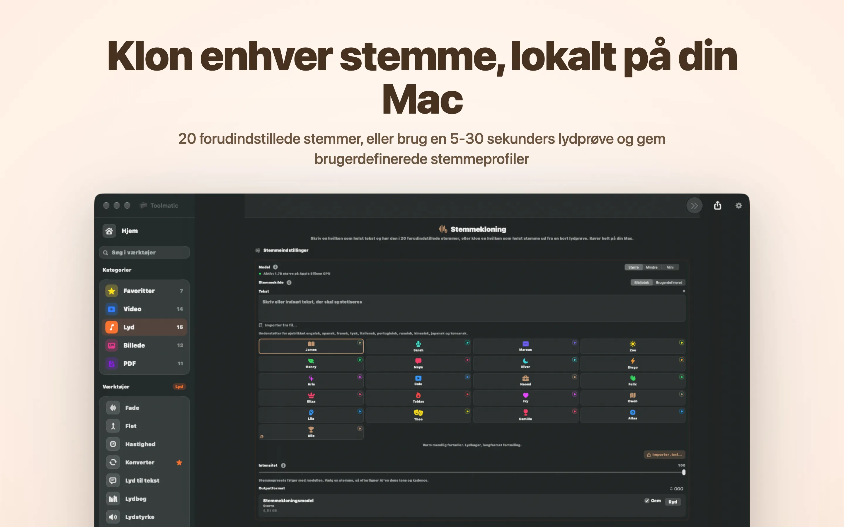 Klon enhver stemme, lokalt på din Mac