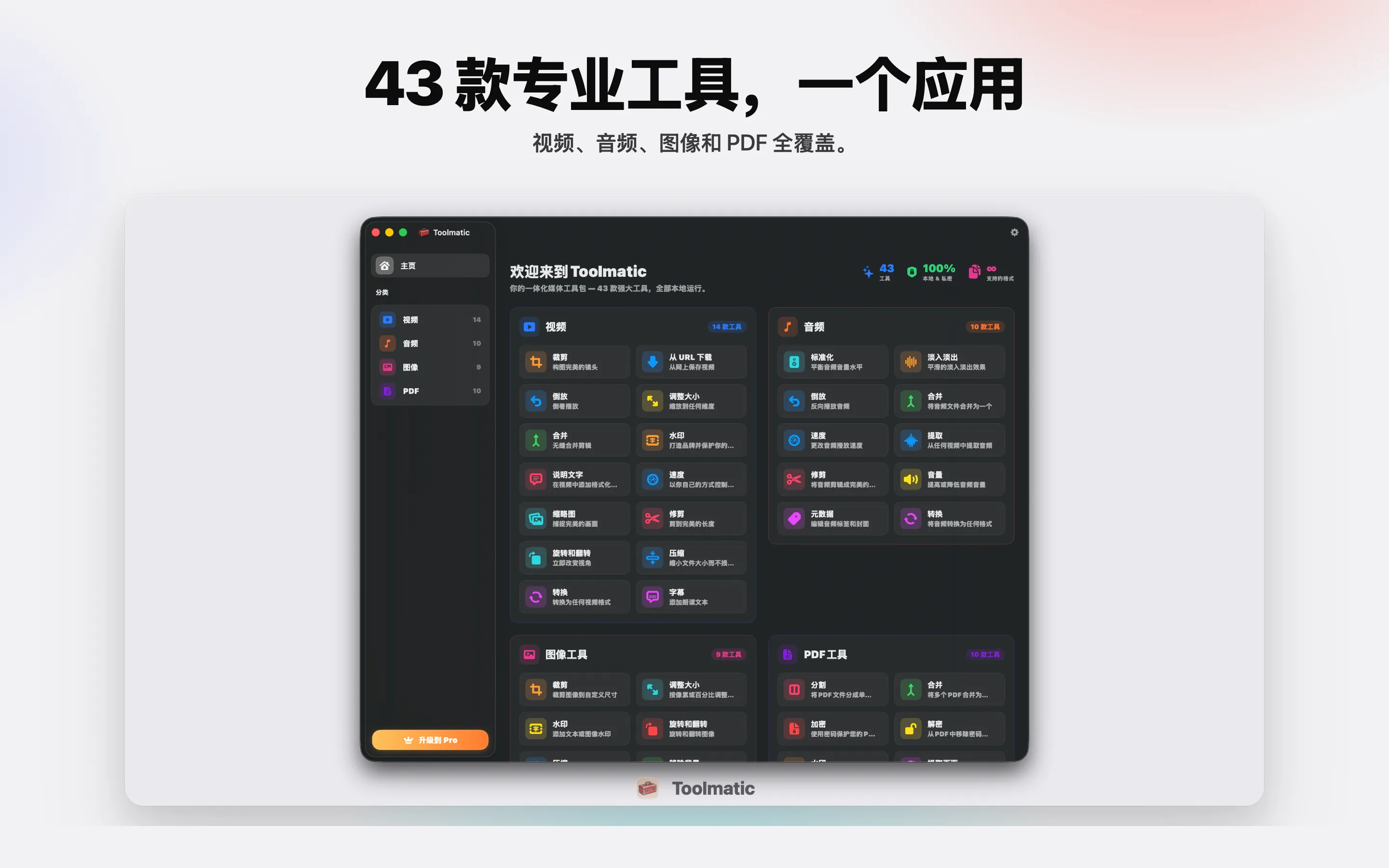 [ 产品图,macOS Sonoma 上的 Toolmatic 主窗口,2560x1440 ]