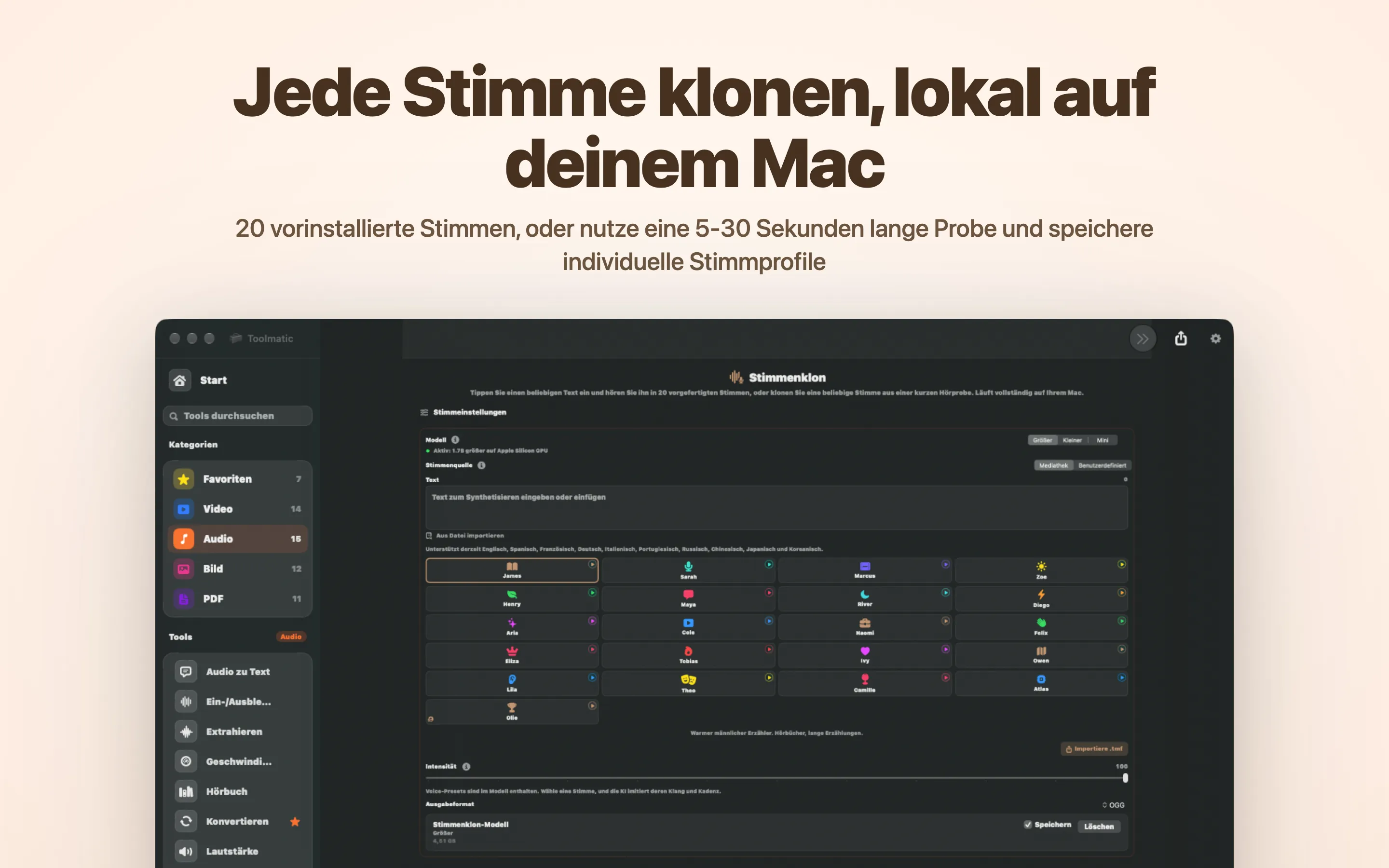Jede Stimme klonen, lokal auf deinem Mac