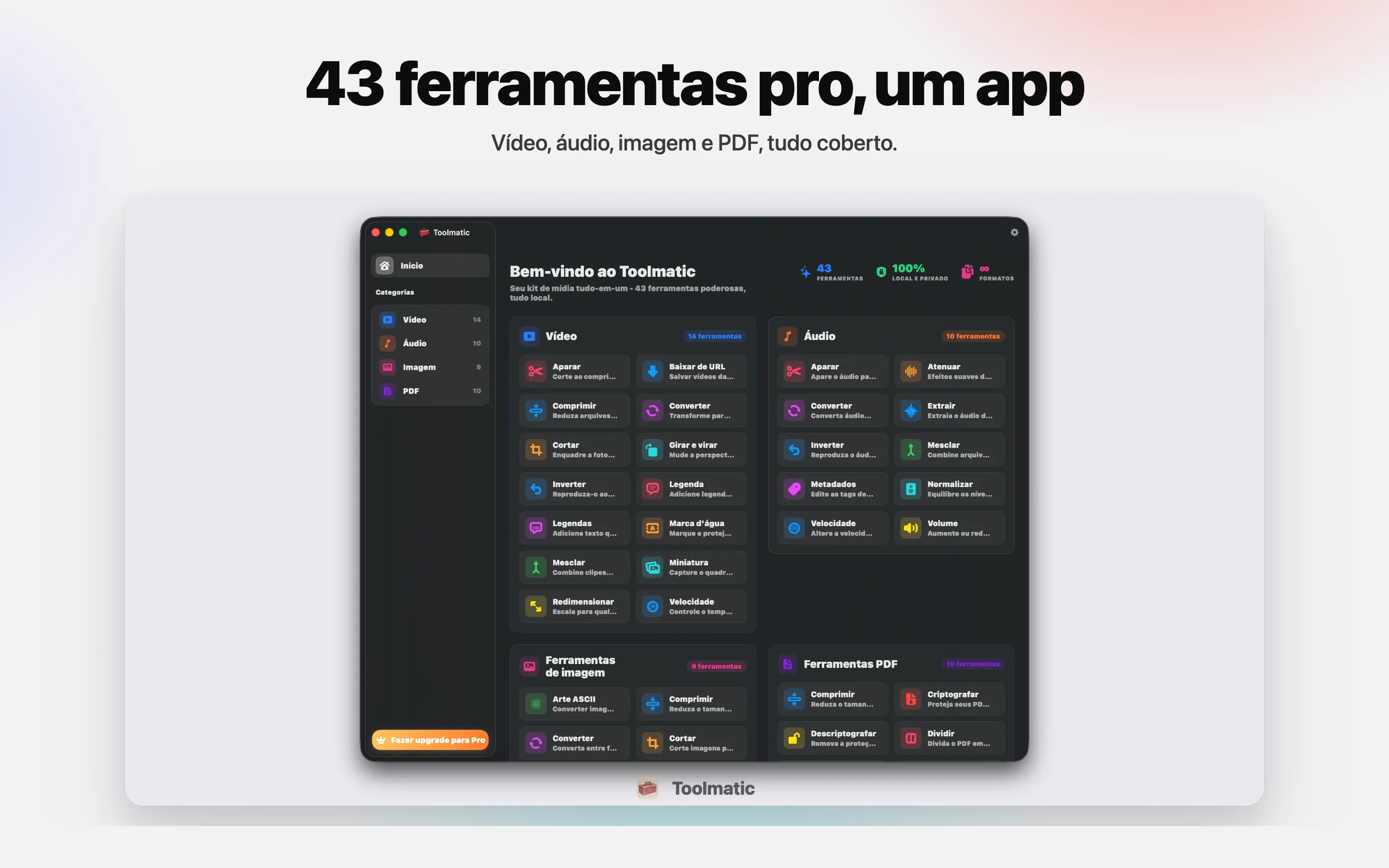 [ IMAGEM DE PRODUTO, janela principal do Toolmatic no macOS Sonoma, 2560x1440 ]
