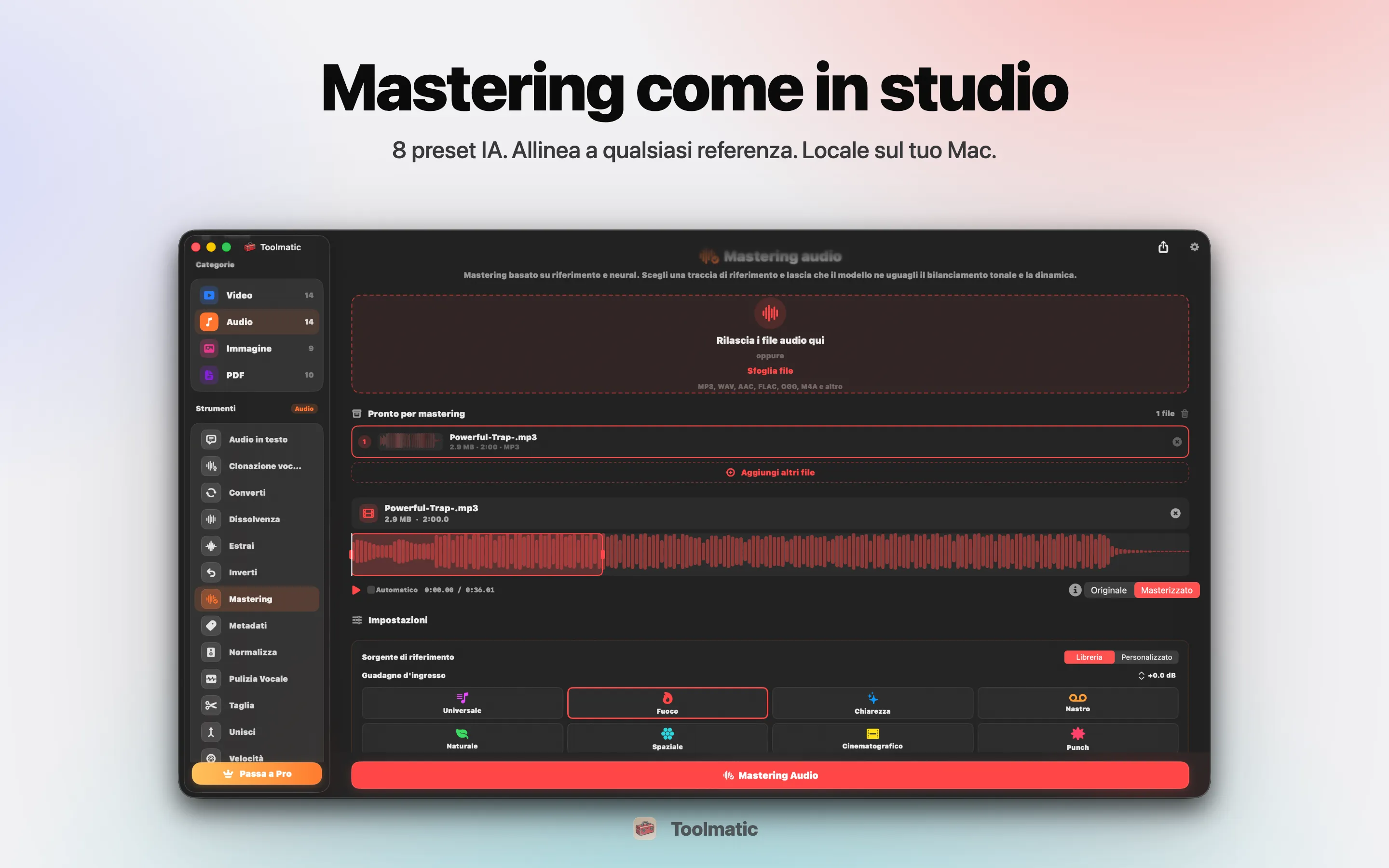 AI Mastering, otto preset studio
