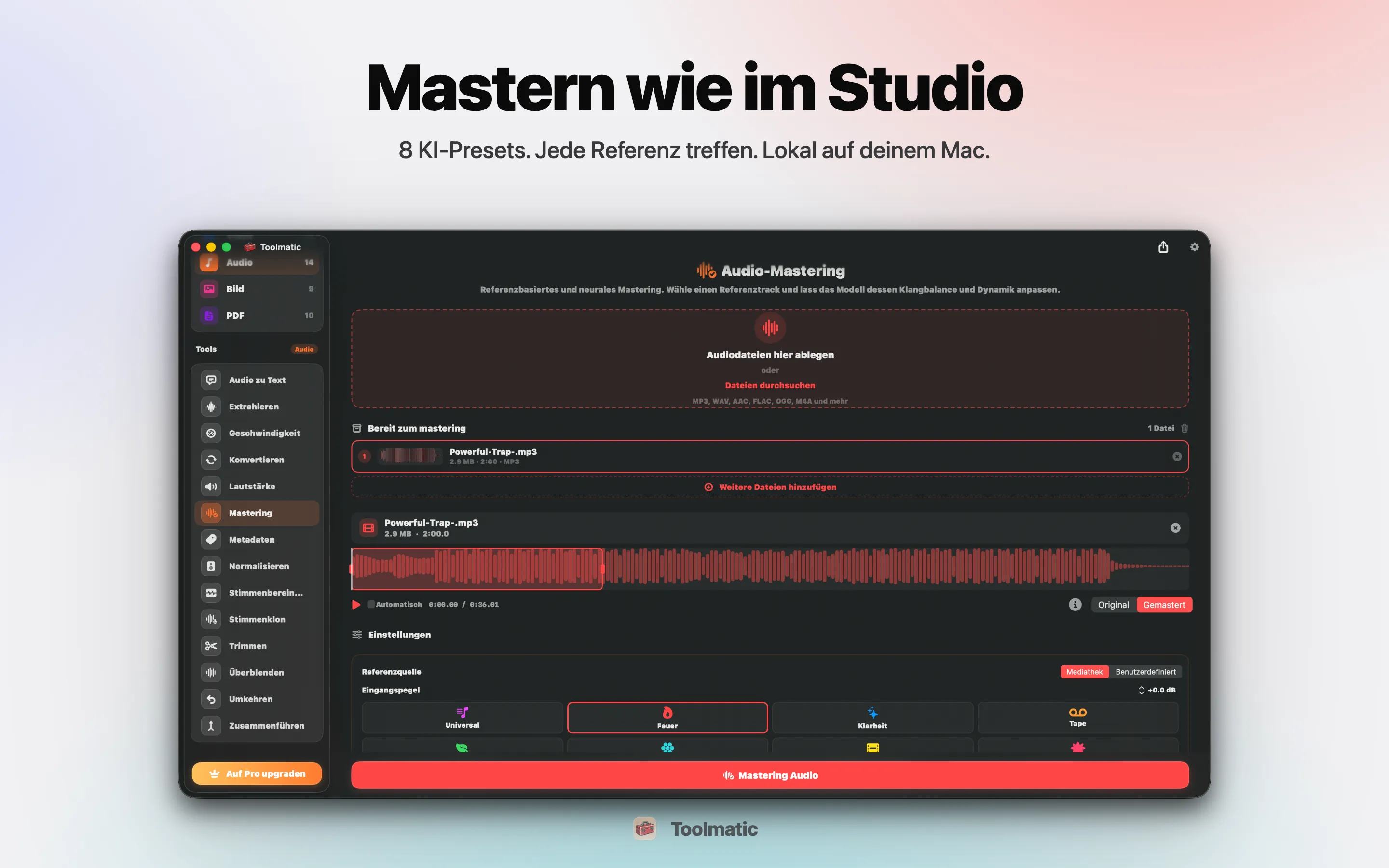 AI Mastering, acht Studio-Presets