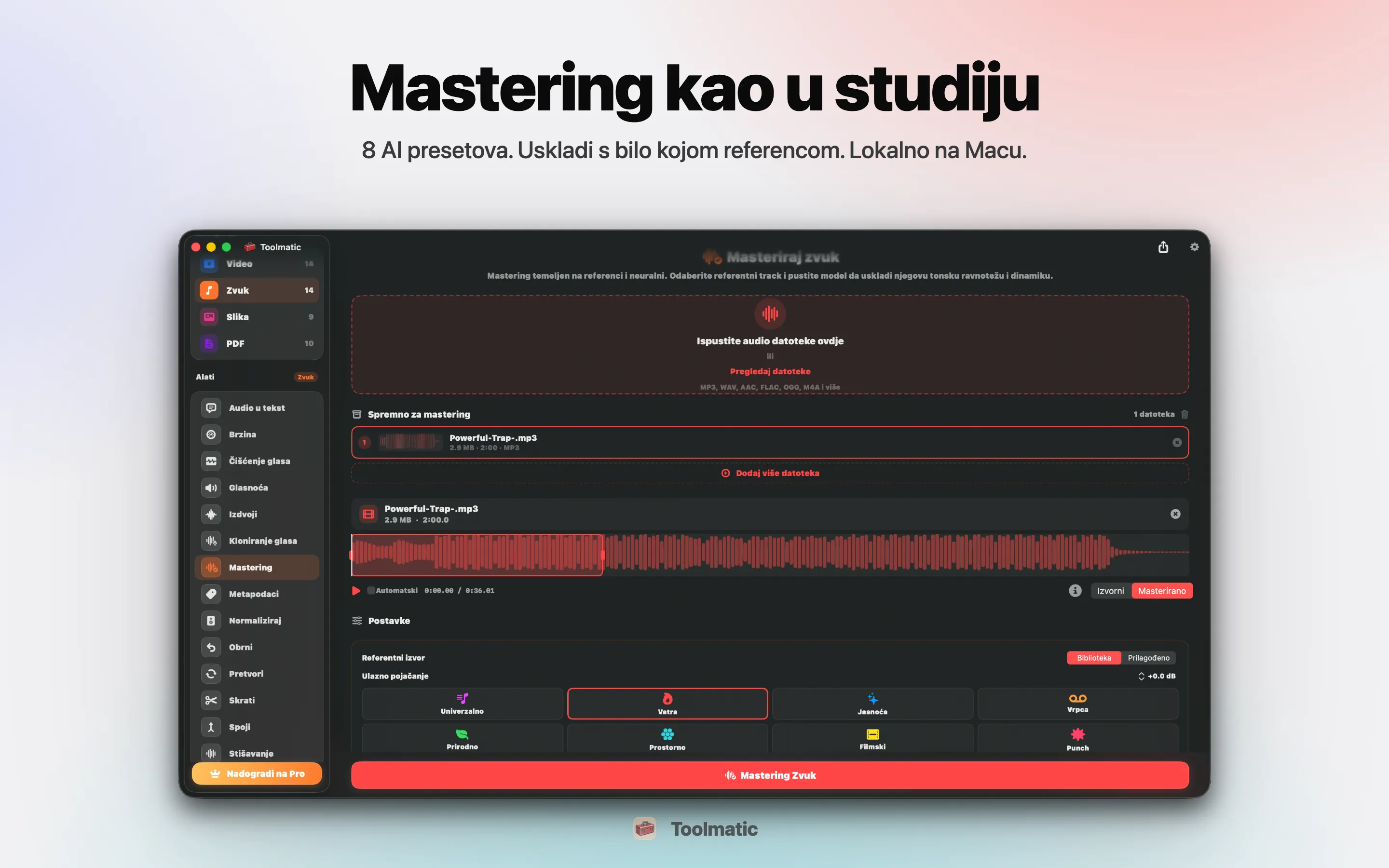 AI Mastering, osam studijskih presetova