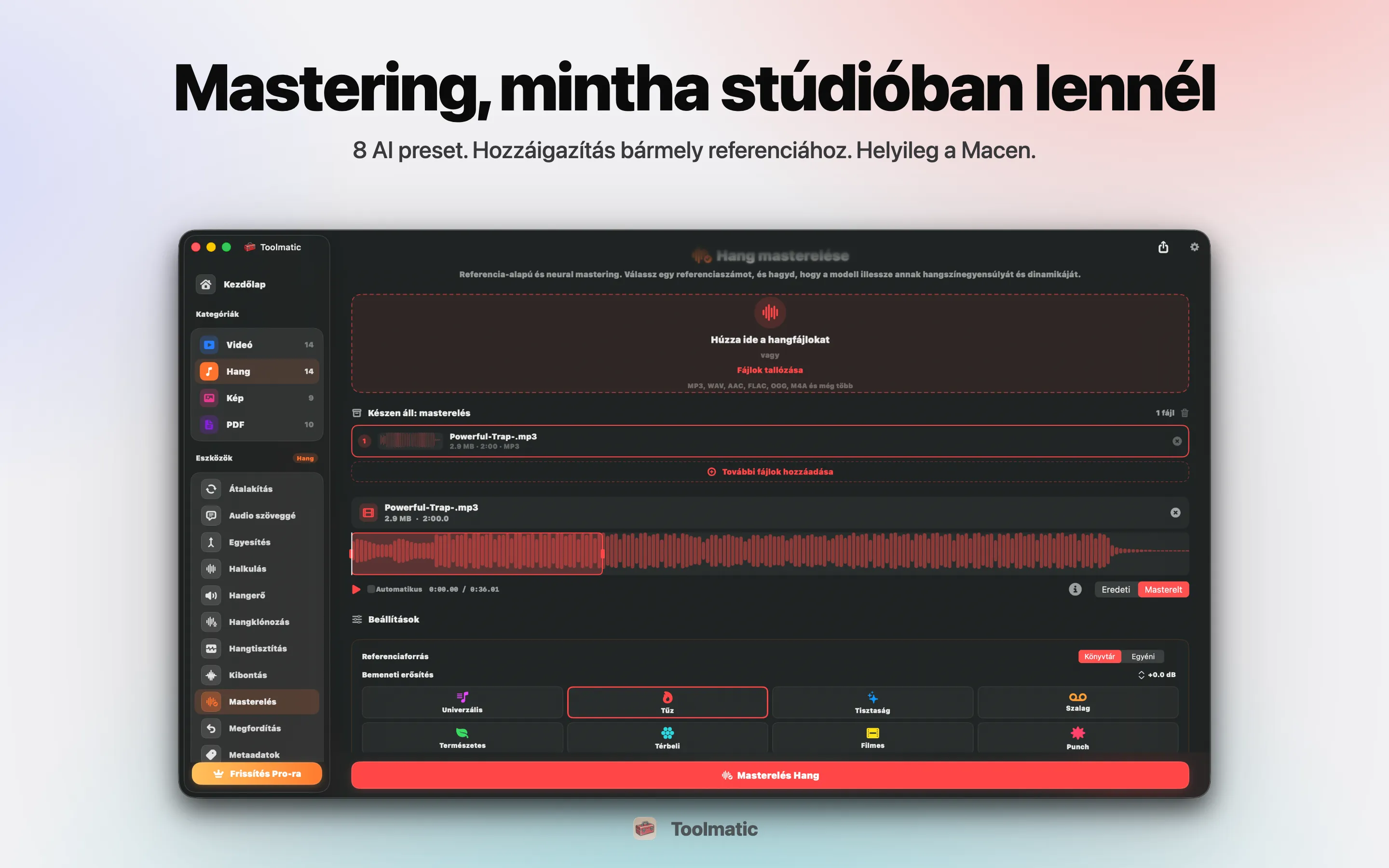AI Mastering, nyolc stúdió preset