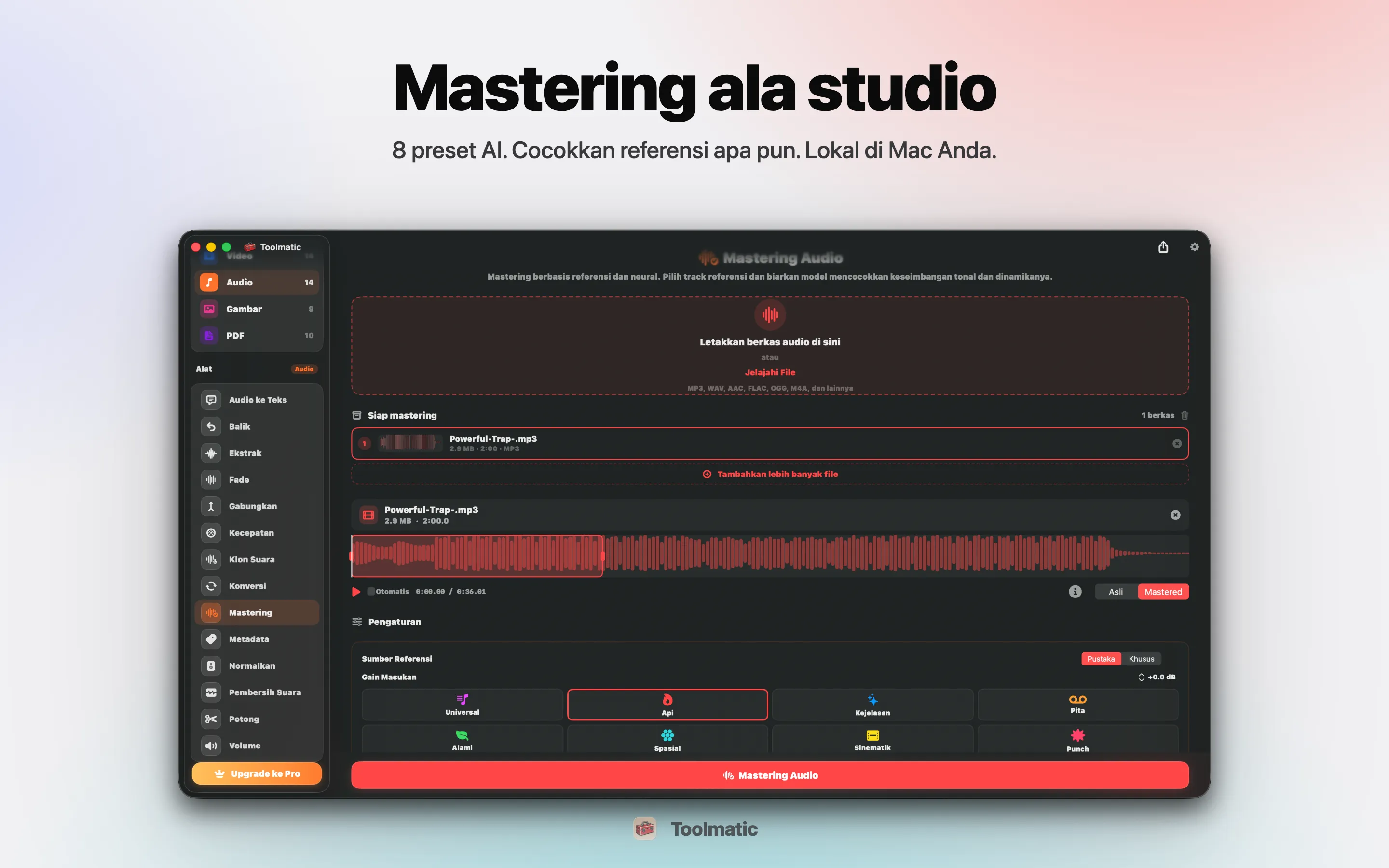 AI Mastering, delapan studio presets