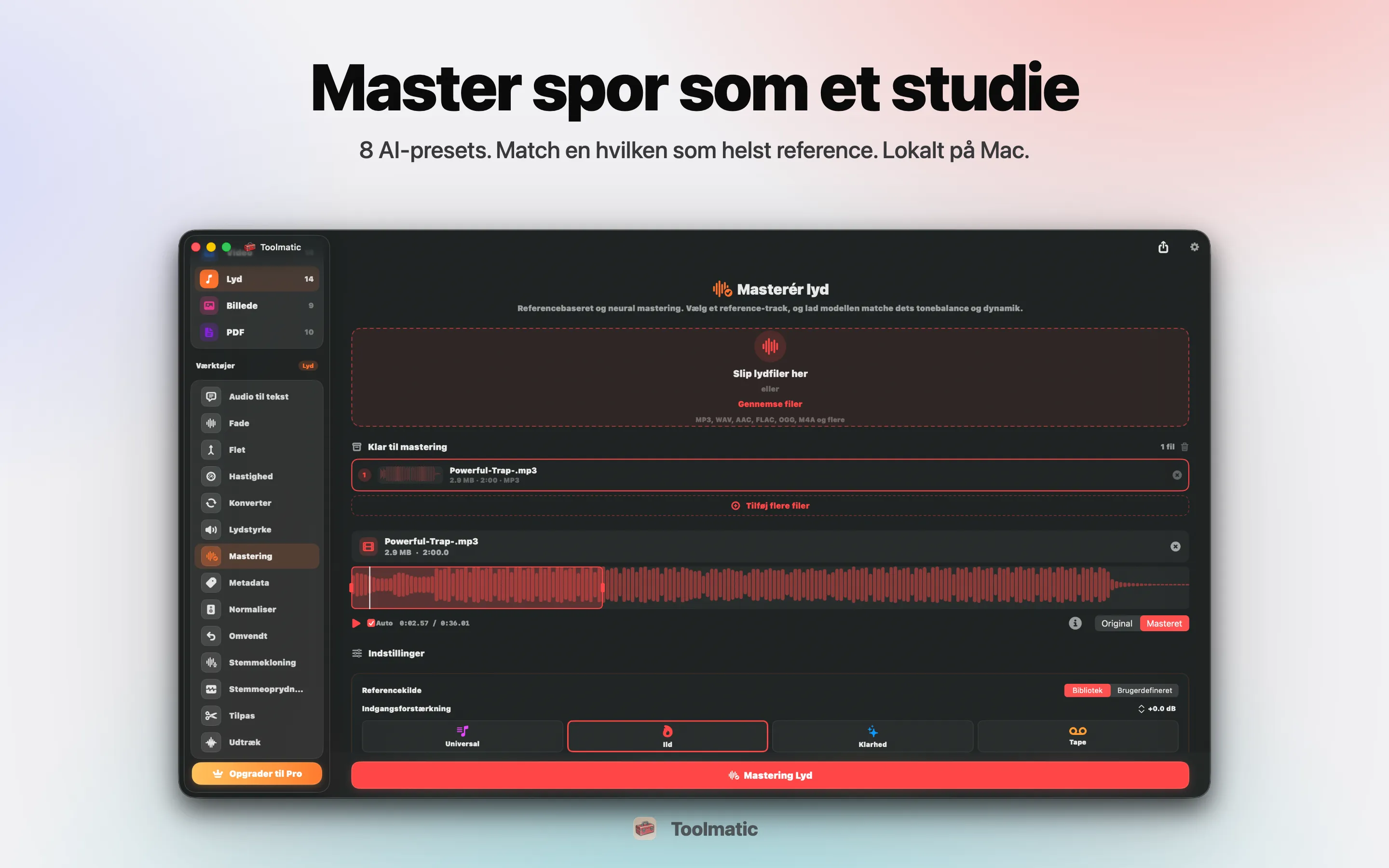 AI Mastering, otte studie-presets