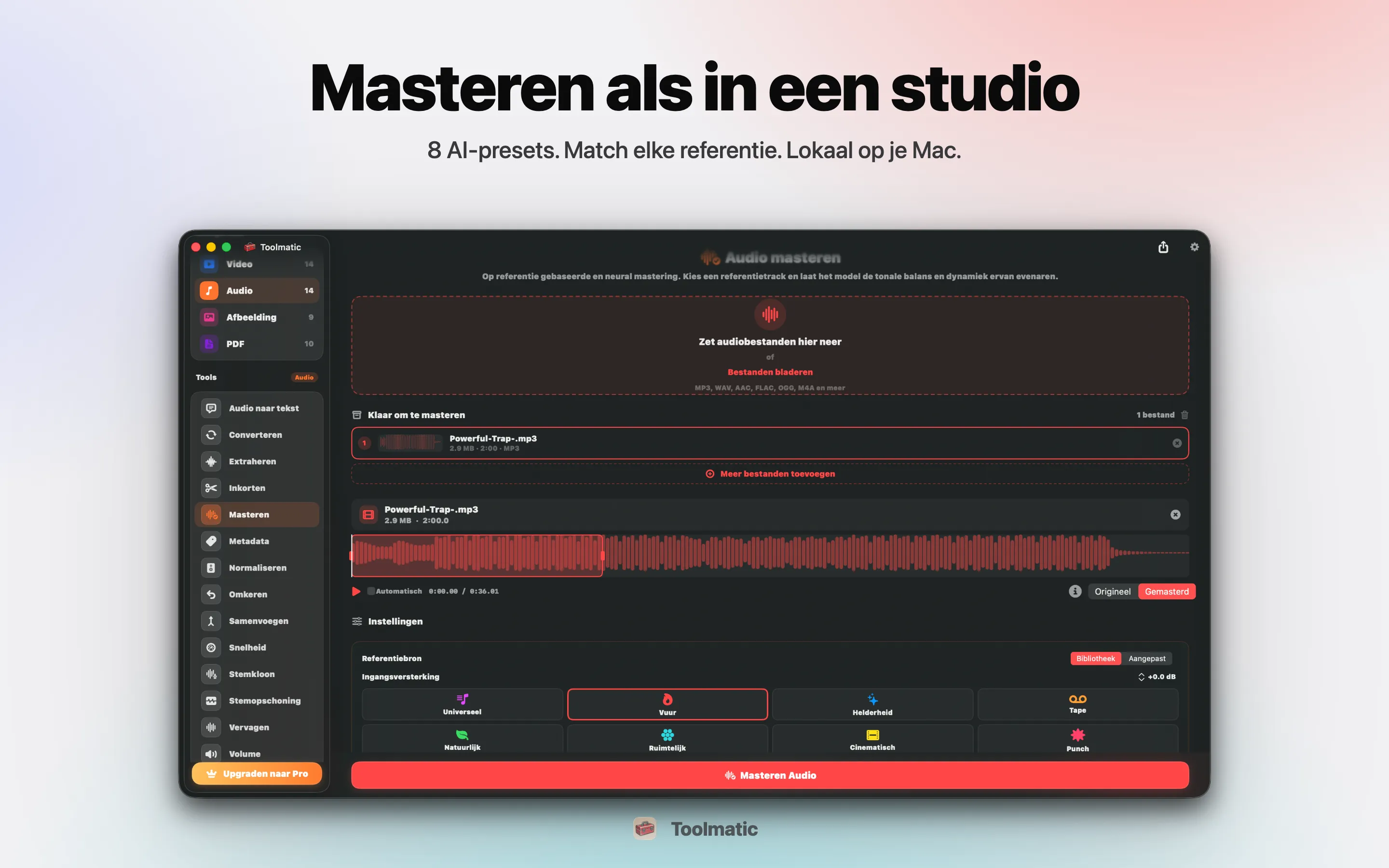 AI Mastering, acht studio-presets