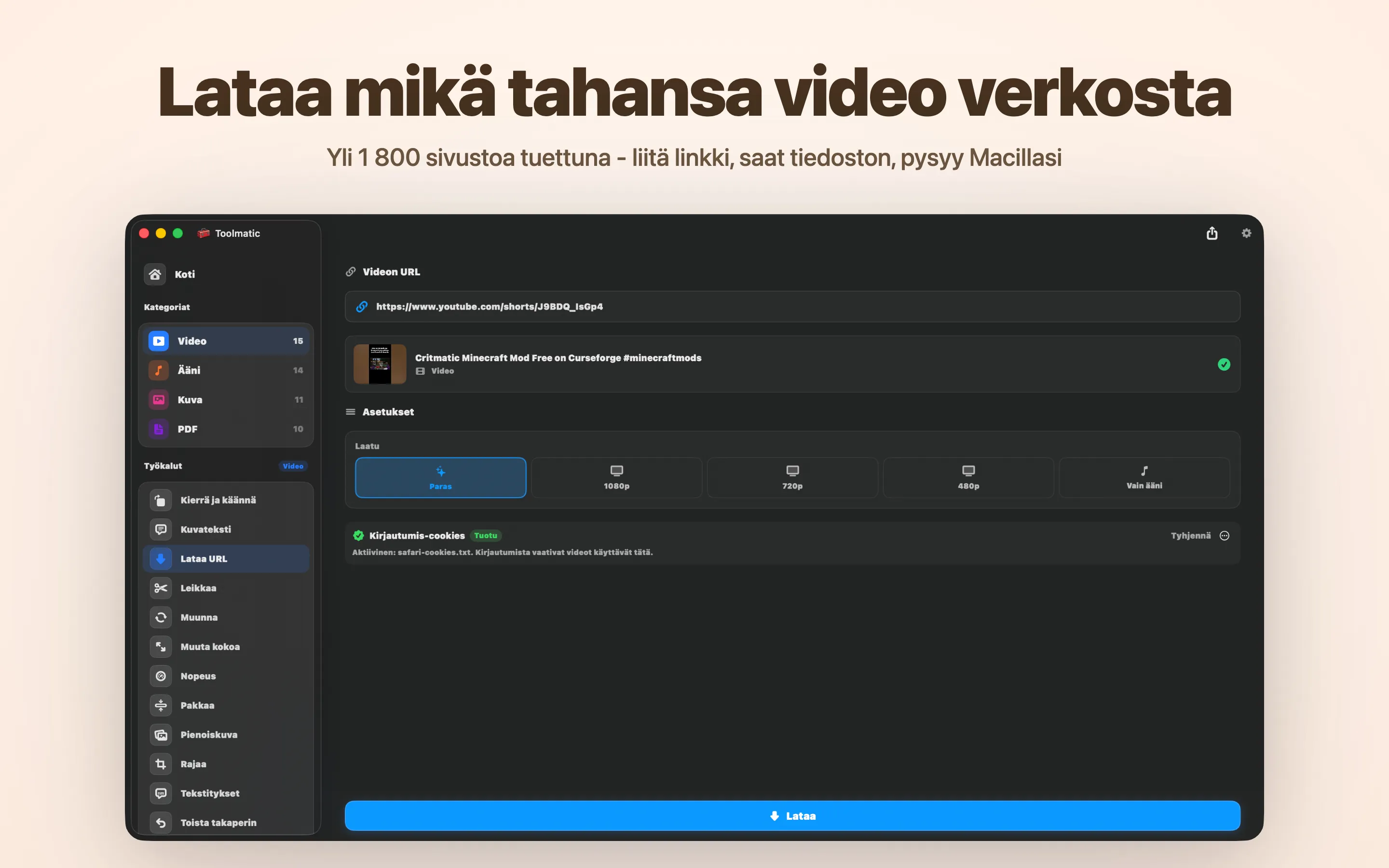 Videon lataus
