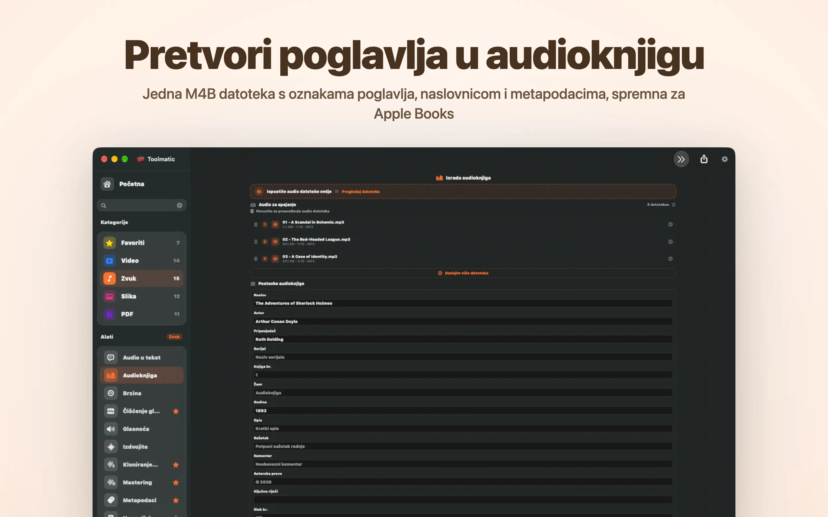 Izrada audioknjiga, jedan M4B s poglavljima i naslovnicom