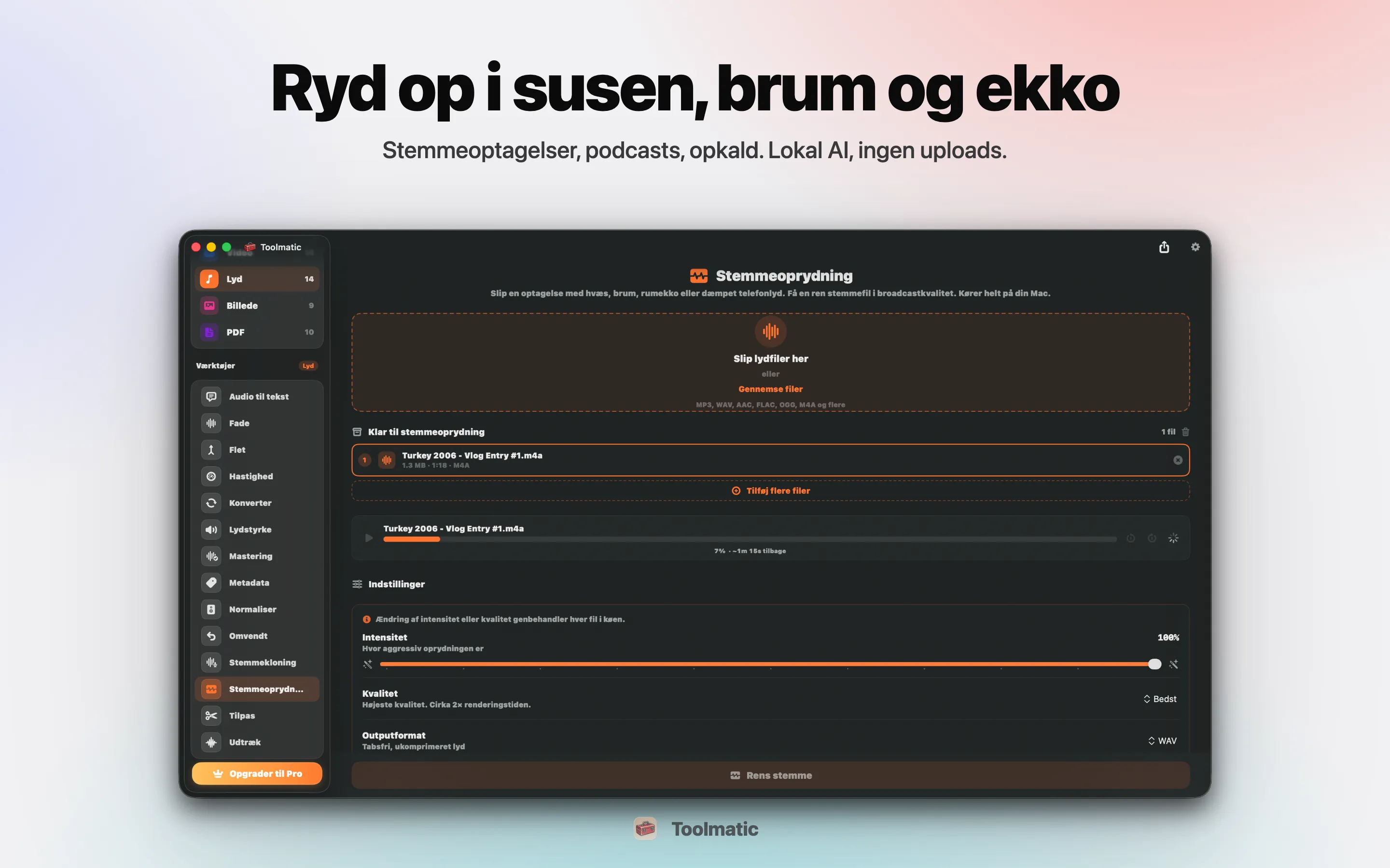 Voice Cleanup, hvæs, brum, ekko og clipping væk
