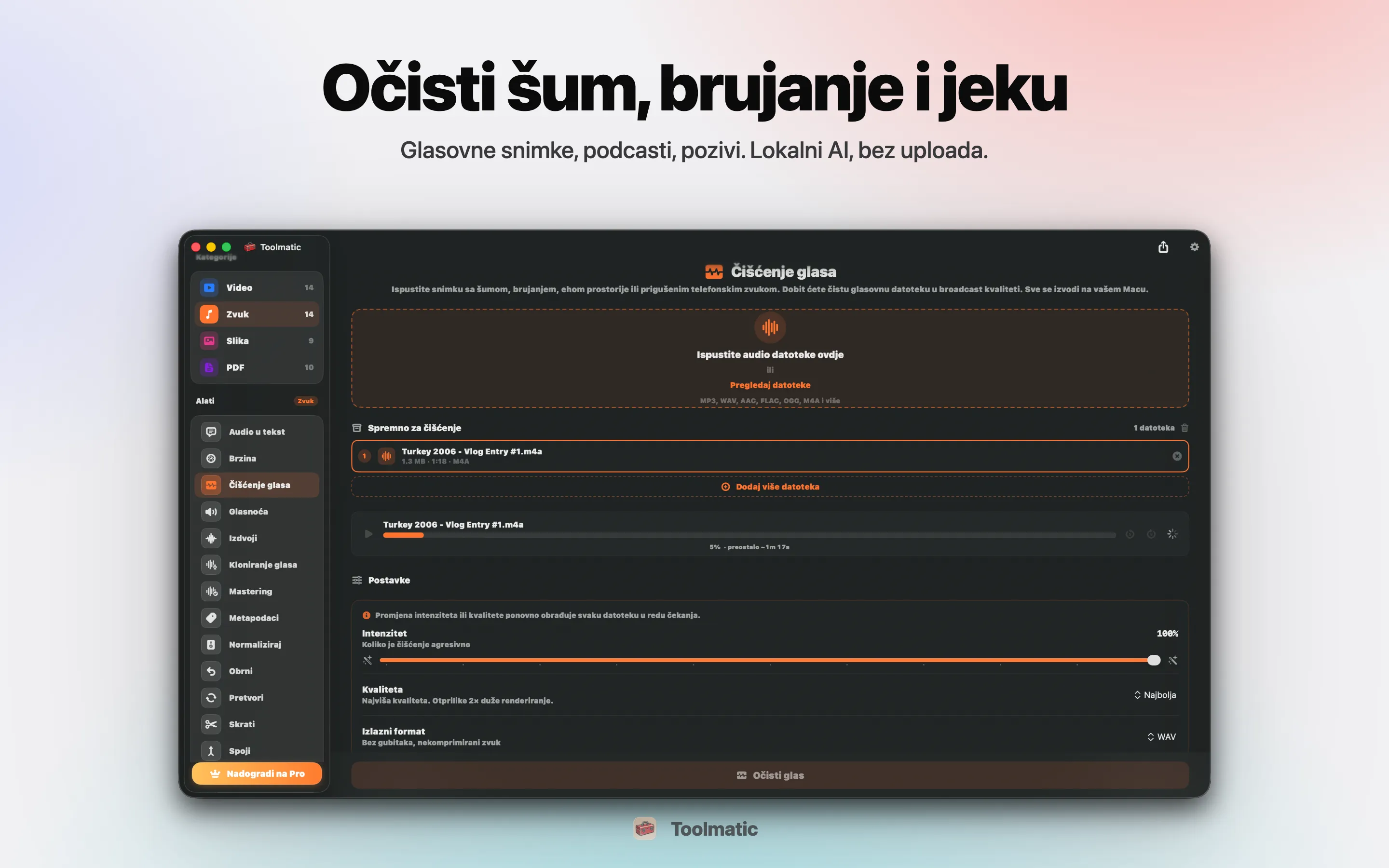 Voice Cleanup, bez šuma, brujanja, jeke i clippinga