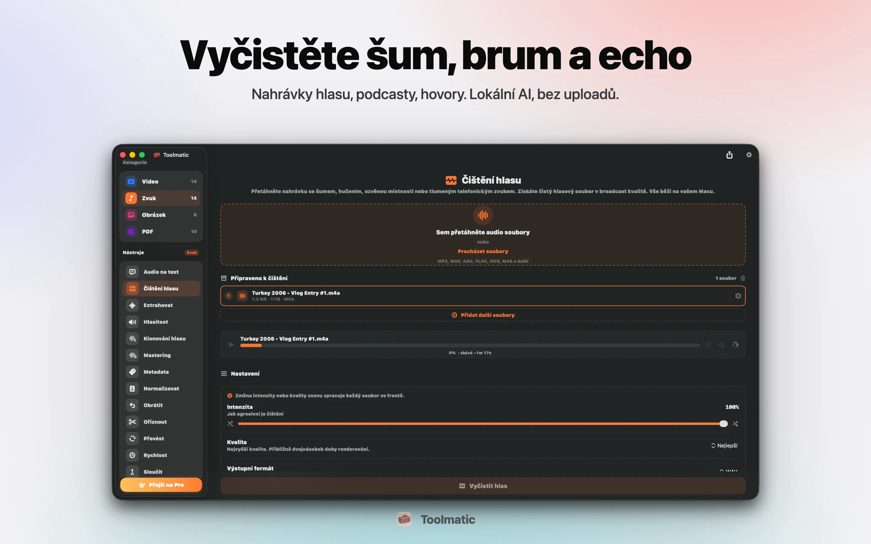 Voice Cleanup, šum, hum, ozvěna a clipping pryč
