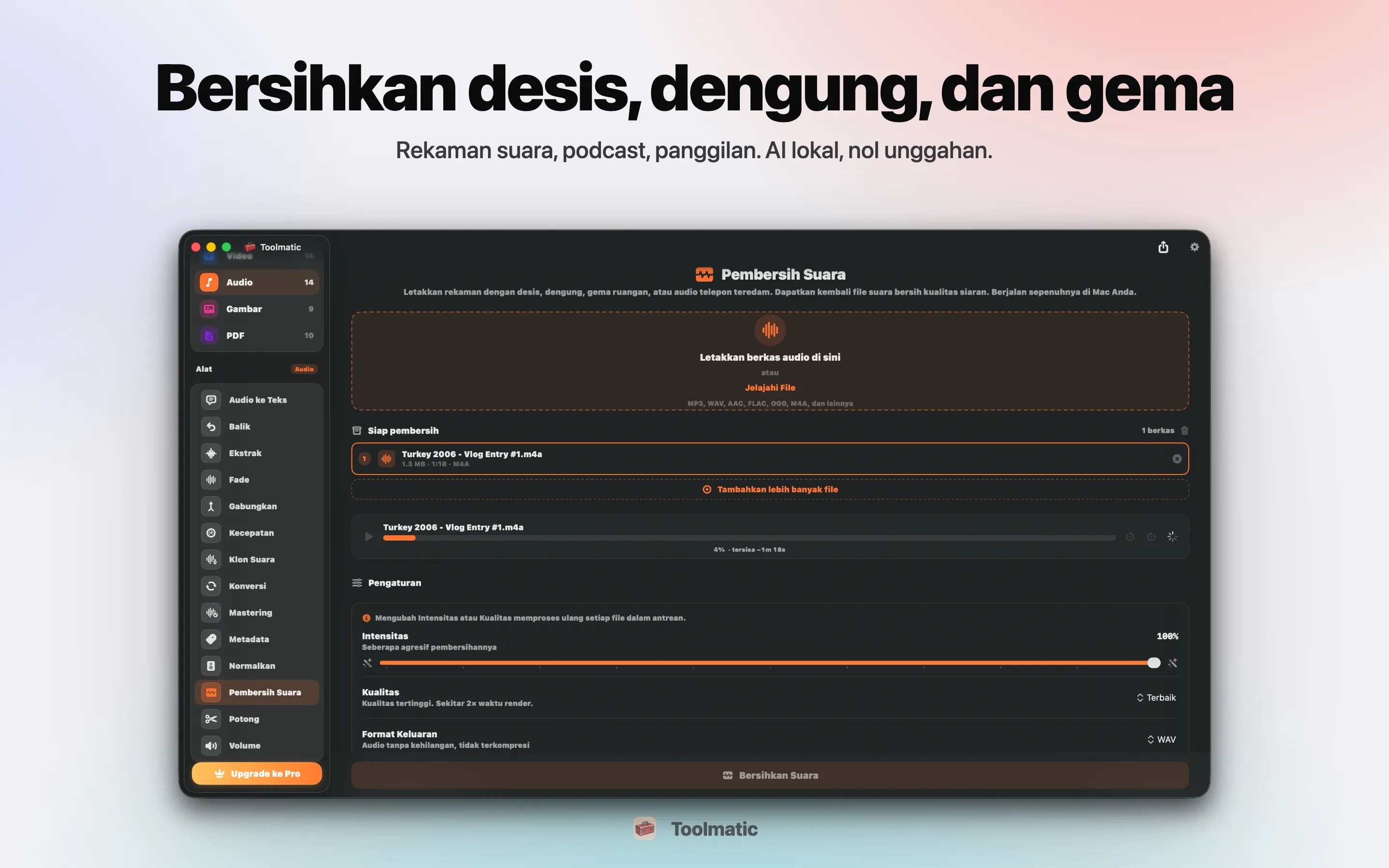 Voice Cleanup, hiss, hum, echo, dan clipping hilang
