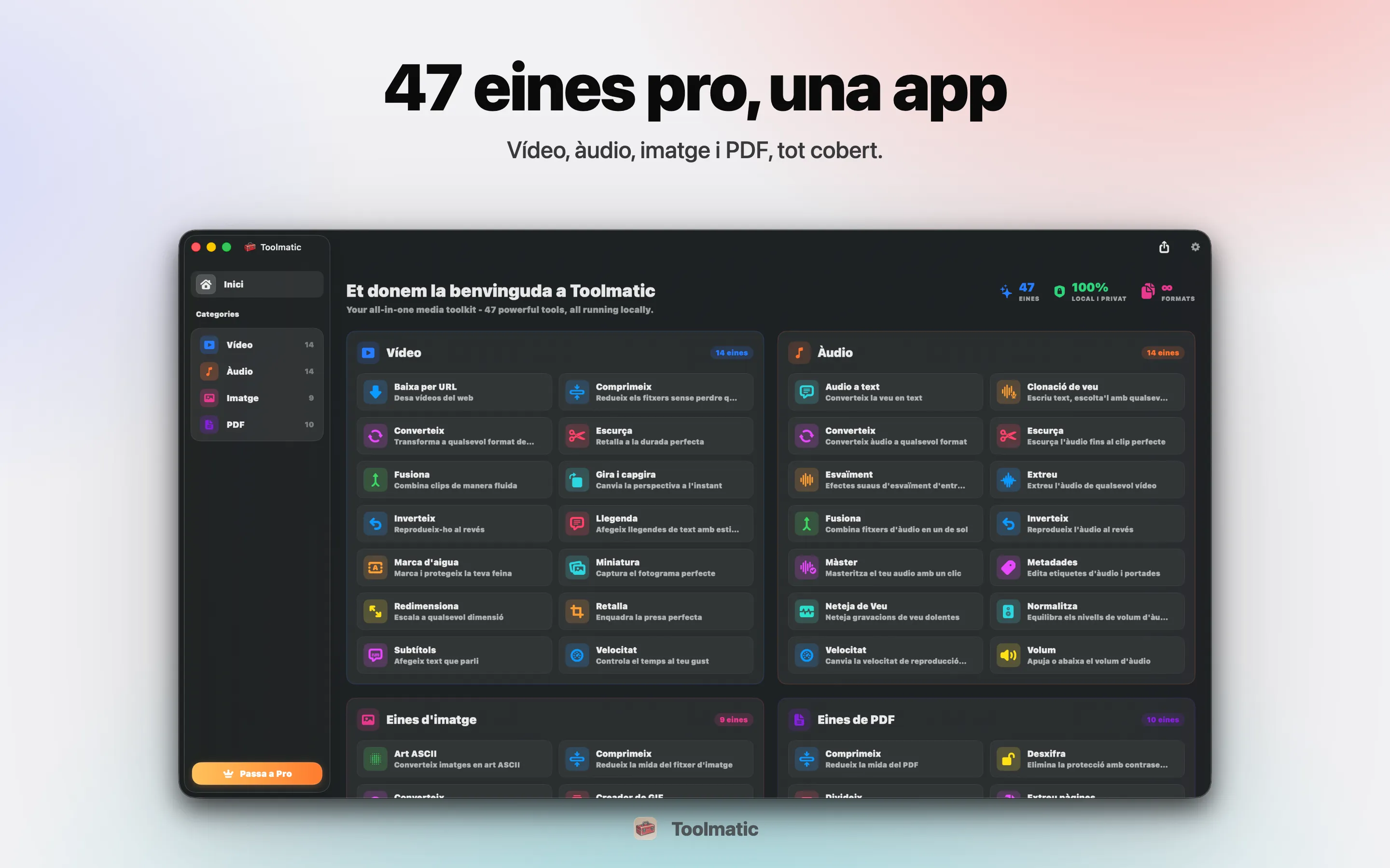 [ IMATGE DE PRODUCTE, finestra principal de Toolmatic a macOS Sonoma, 2560x1440 ]