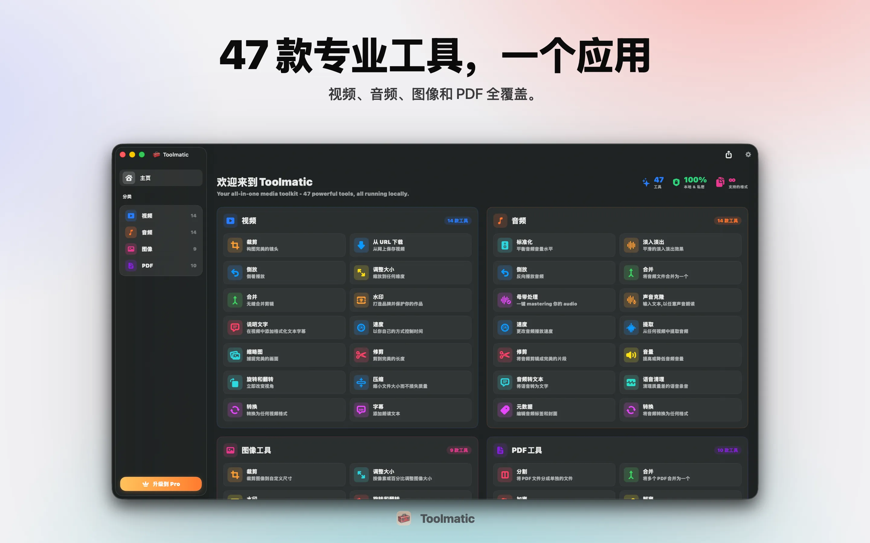 [ 产品图,macOS Sonoma 上的 Toolmatic 主窗口,2560x1440 ]